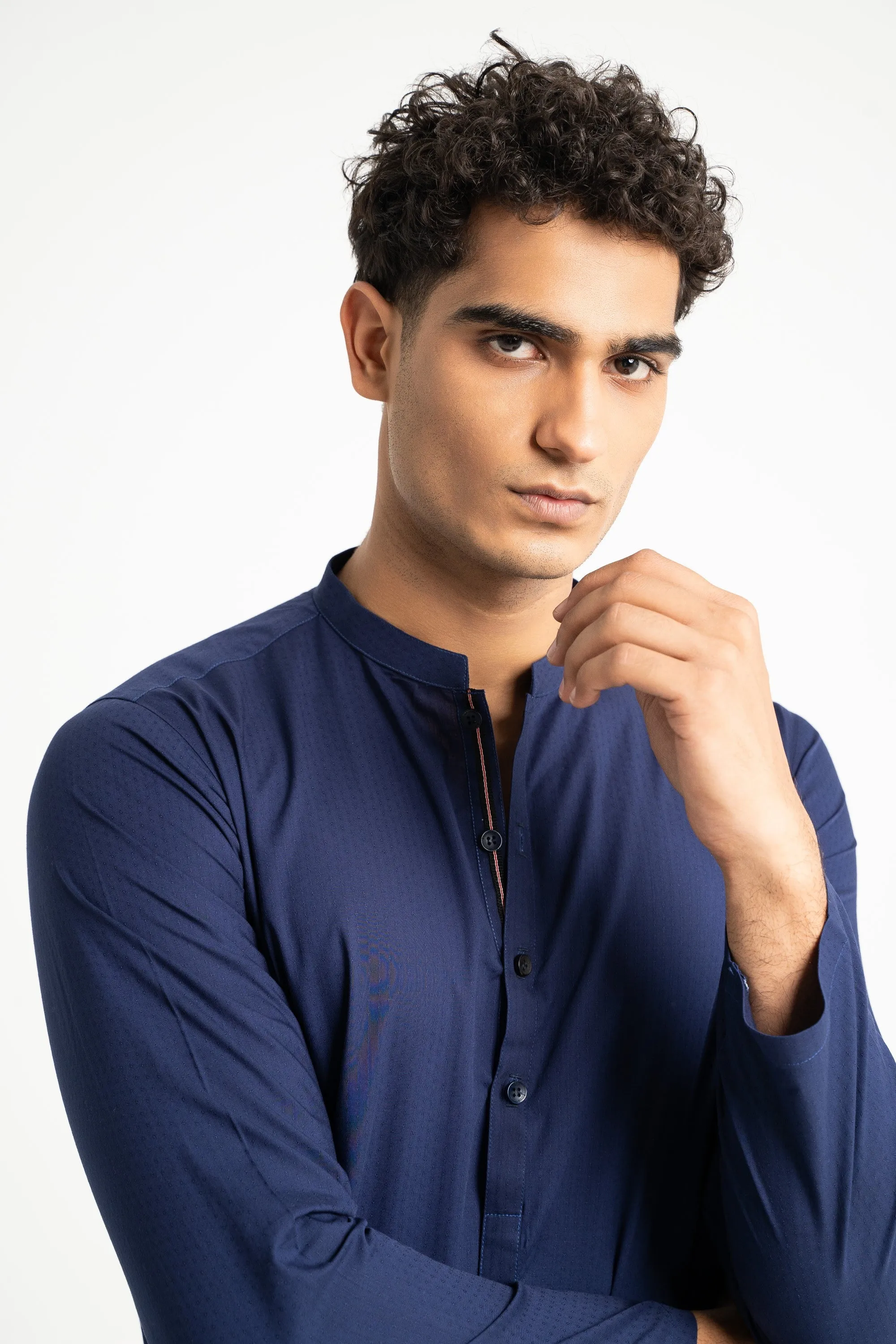 Navy Cotton Dobby Kurta Trouser