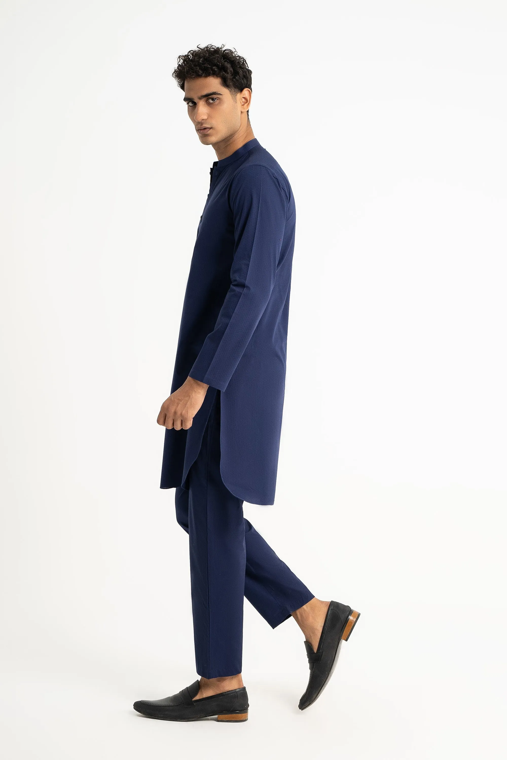 Navy Cotton Dobby Kurta Trouser