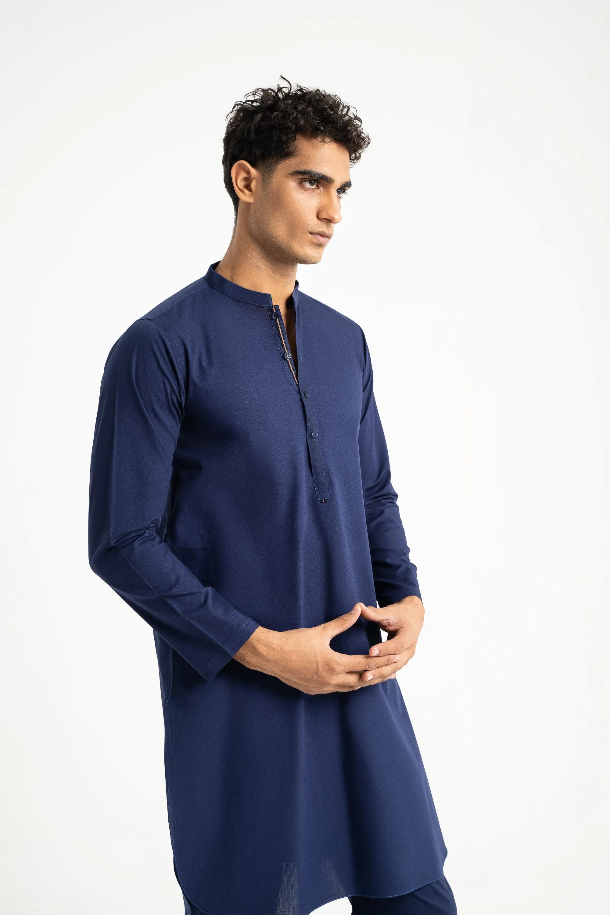 Navy Cotton Dobby Kurta Trouser