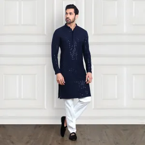 Navy Hue Sequined Pant Kurta Set