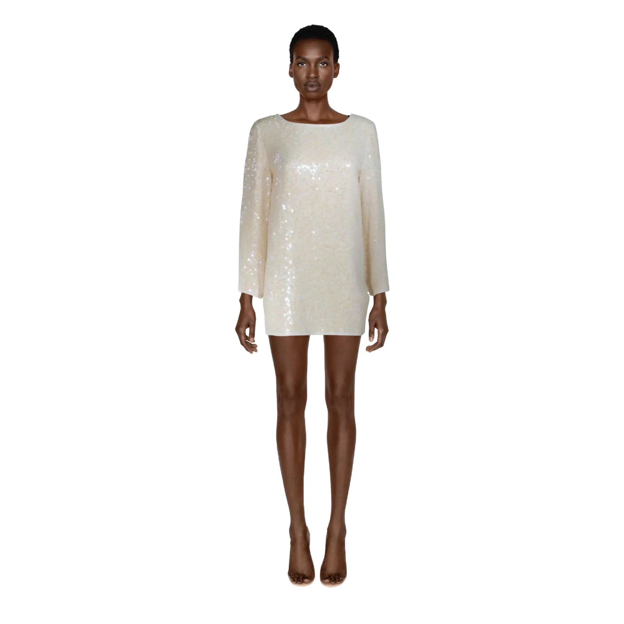 OLEG CASSINI Off-White Silk Sequin Embellished Tunic | Size US 6