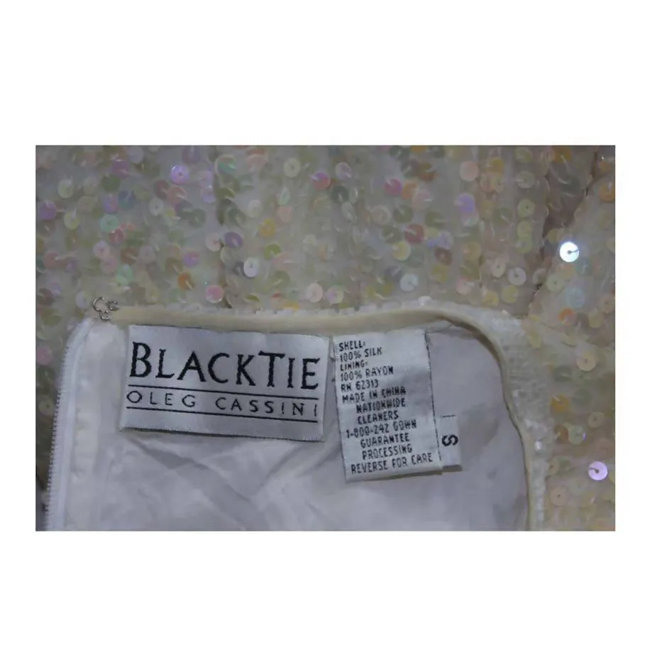 OLEG CASSINI Off-White Silk Sequin Embellished Tunic | Size US 6