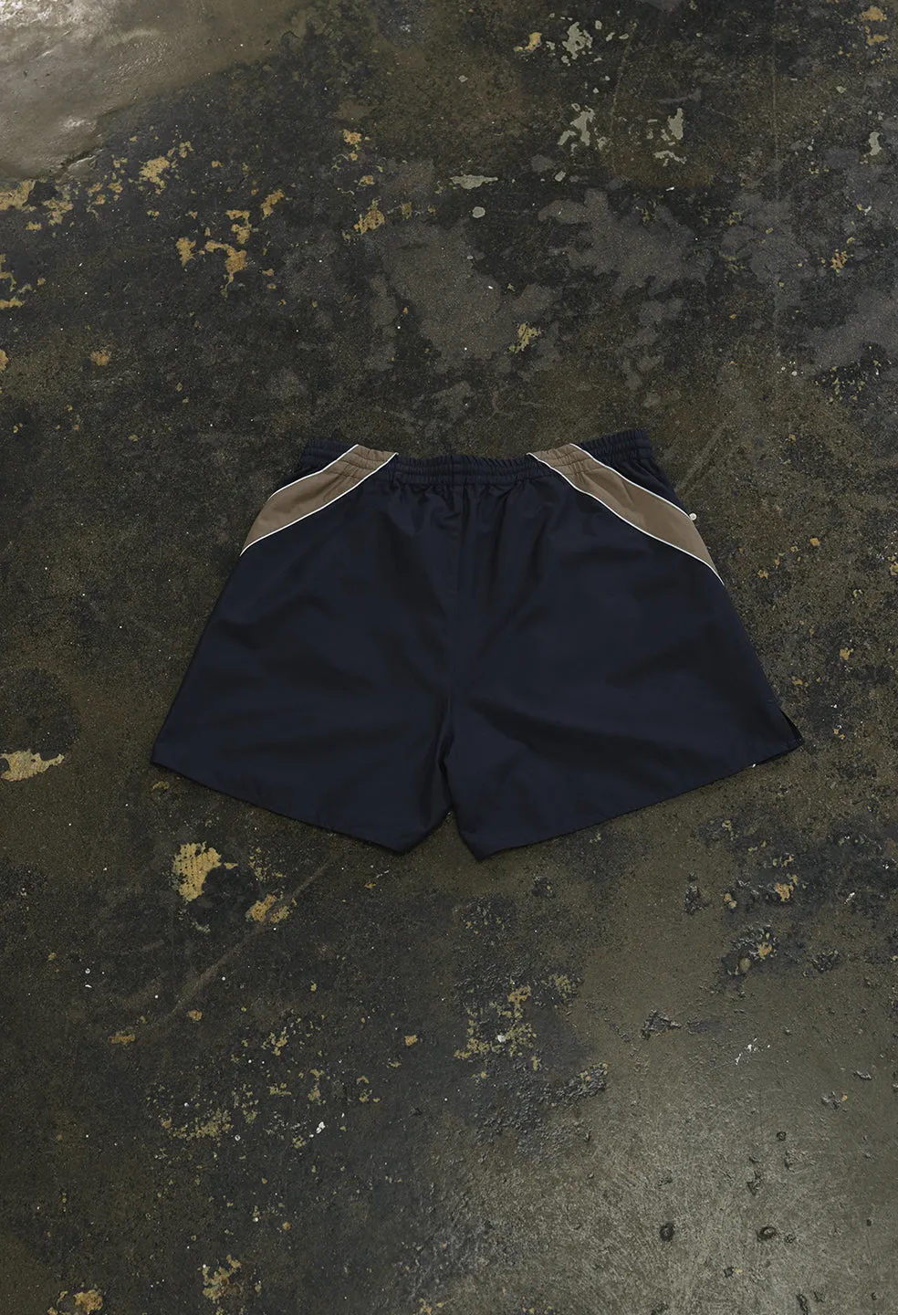 Paneled Nylon Shorts / Navy x Taupe