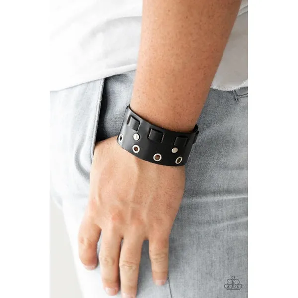 Paparazzi Mainstreet Motocross Black Leather Men's Co-Ed Bracelet