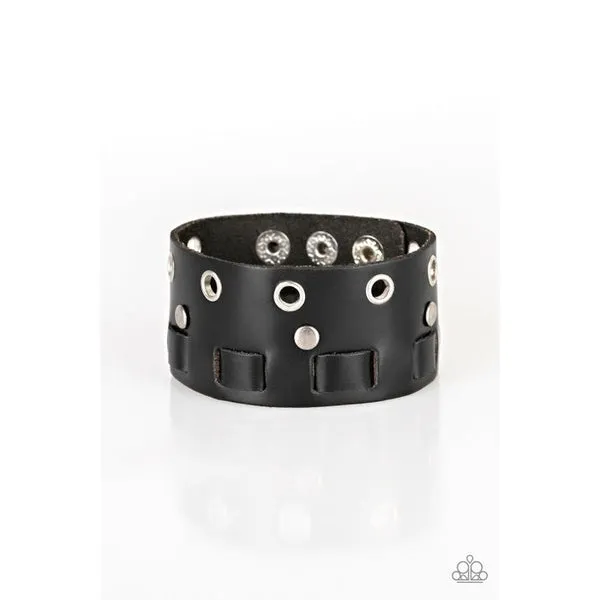 Paparazzi Mainstreet Motocross Black Leather Men's Co-Ed Bracelet