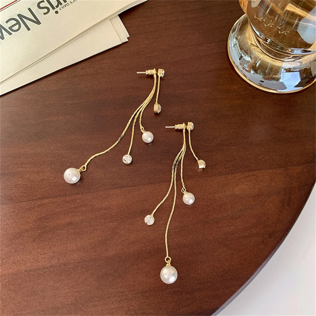 Pearl & Cubic Zirconia Chain Tassel Ear Jackets