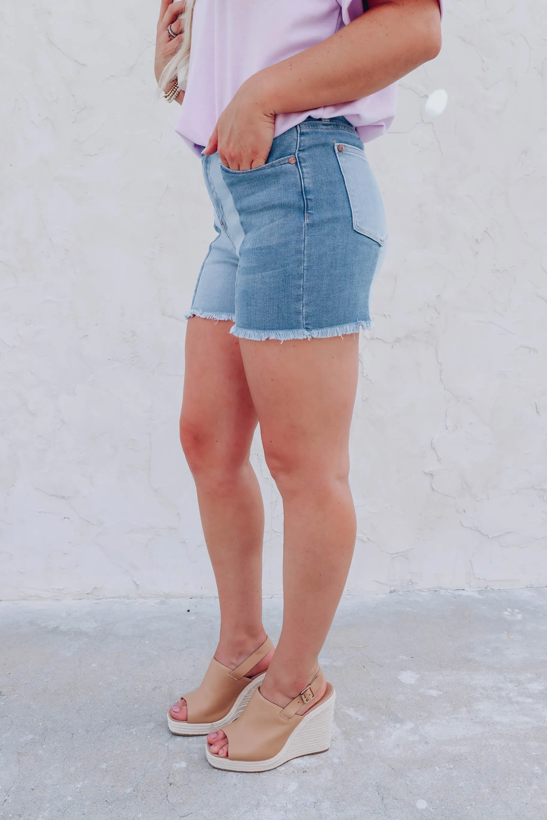Peony Paneled Denim Shorts S-3X