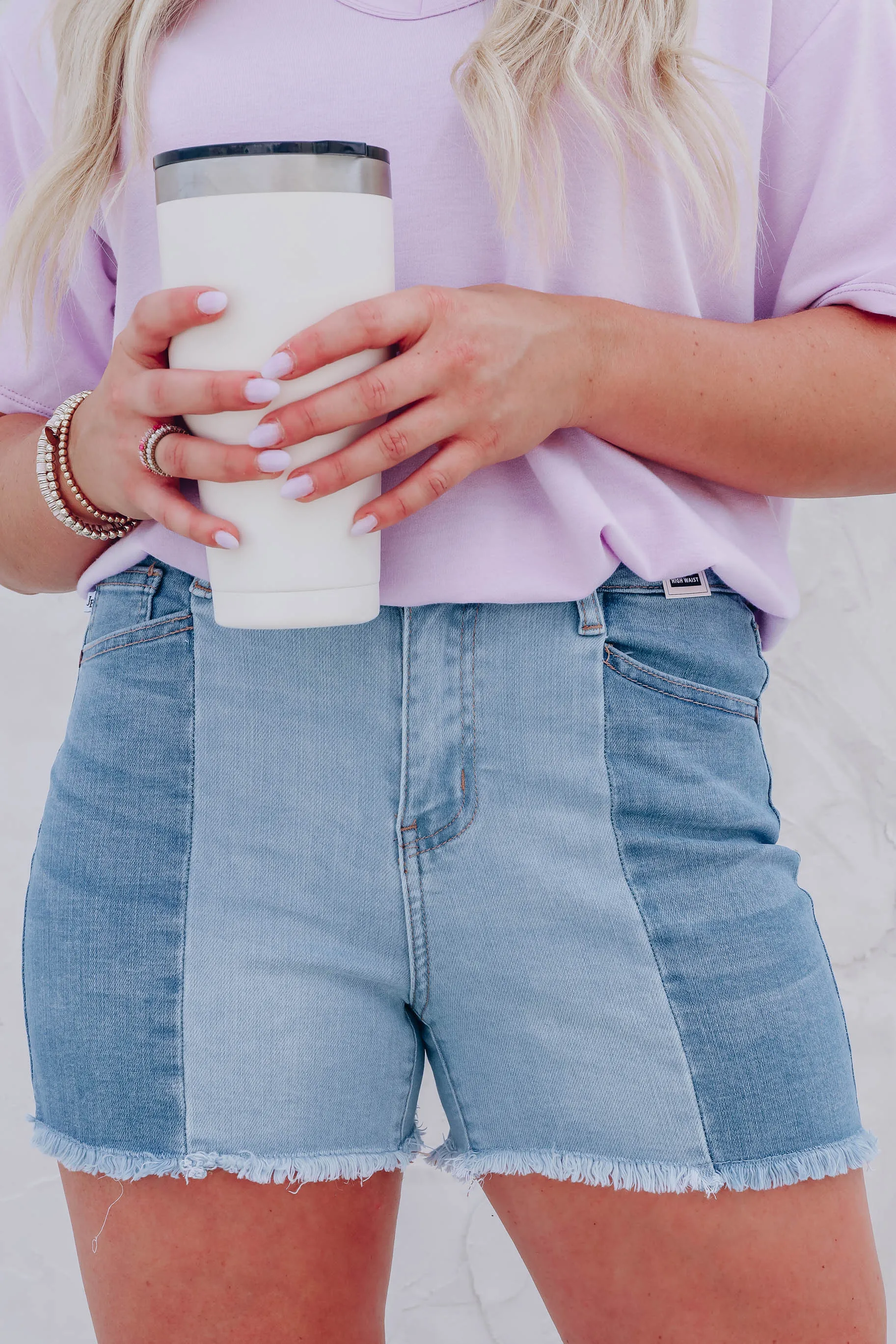 Peony Paneled Denim Shorts S-3X