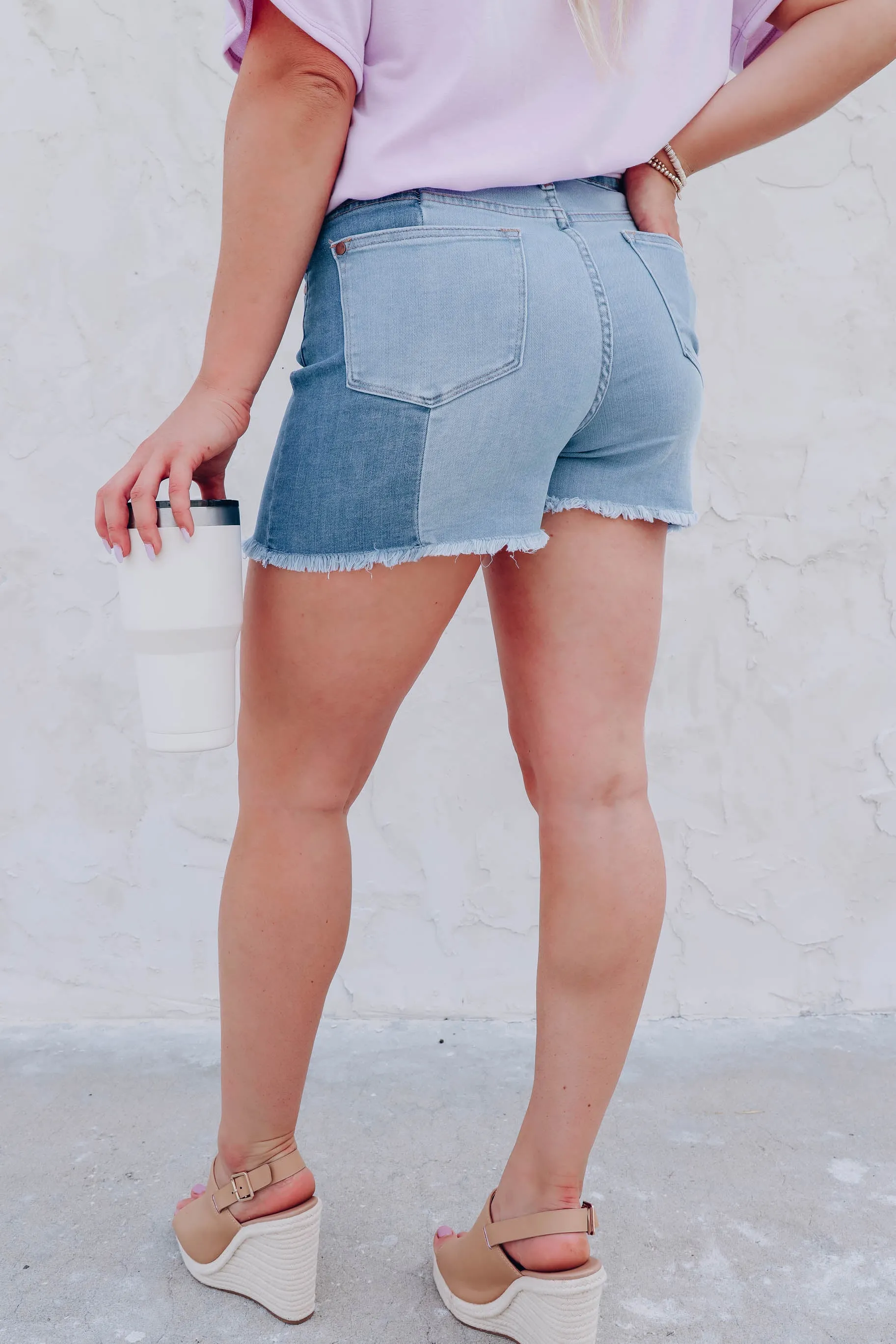 Peony Paneled Denim Shorts S-3X