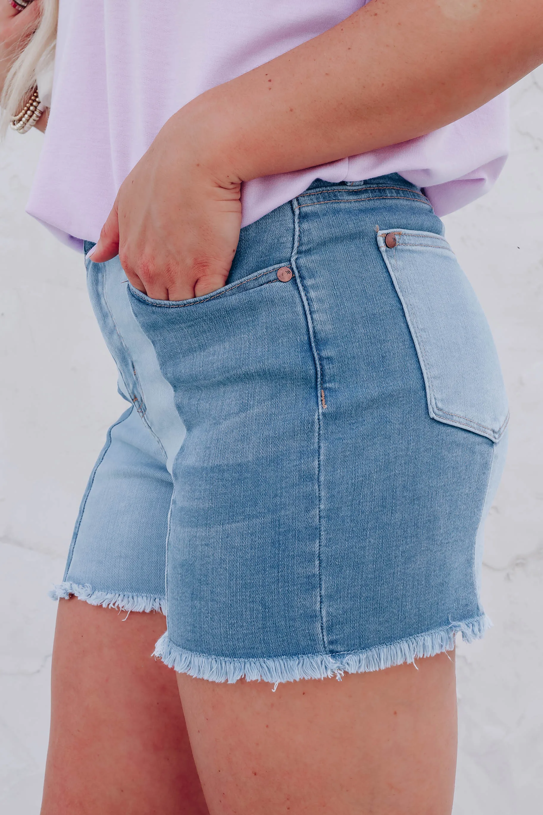 Peony Paneled Denim Shorts S-3X
