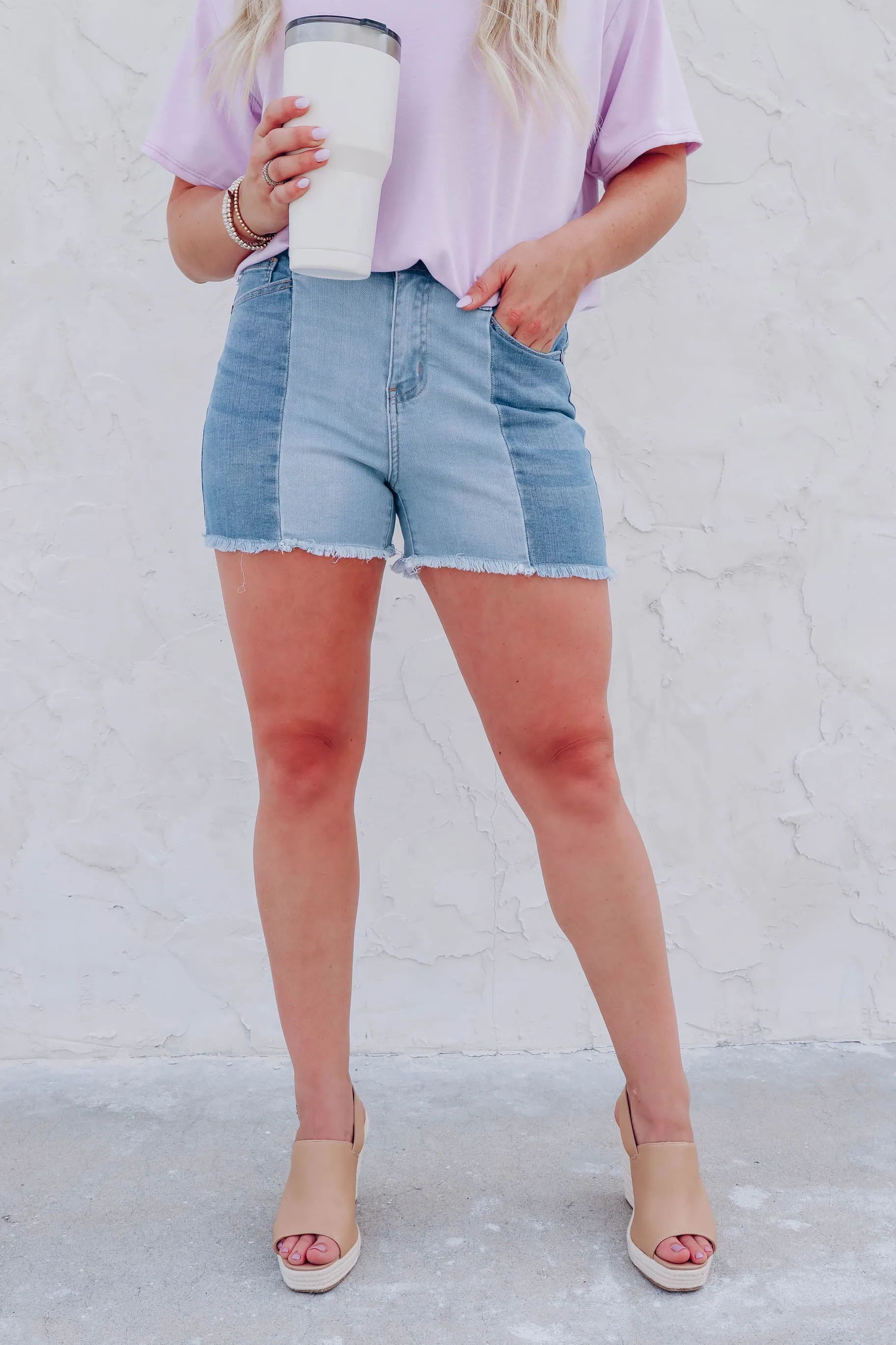 Peony Paneled Denim Shorts S-3X