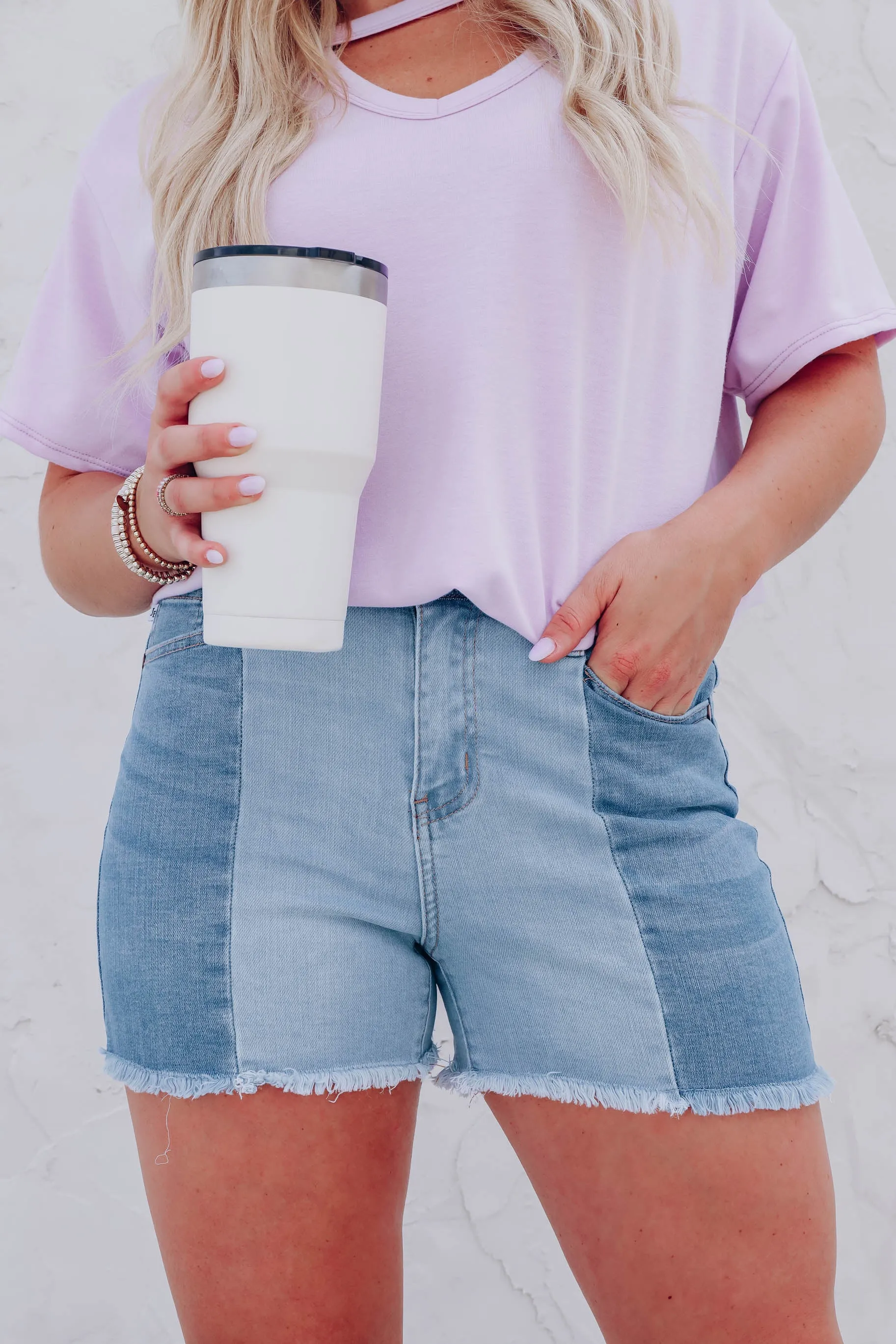 Peony Paneled Denim Shorts S-3X