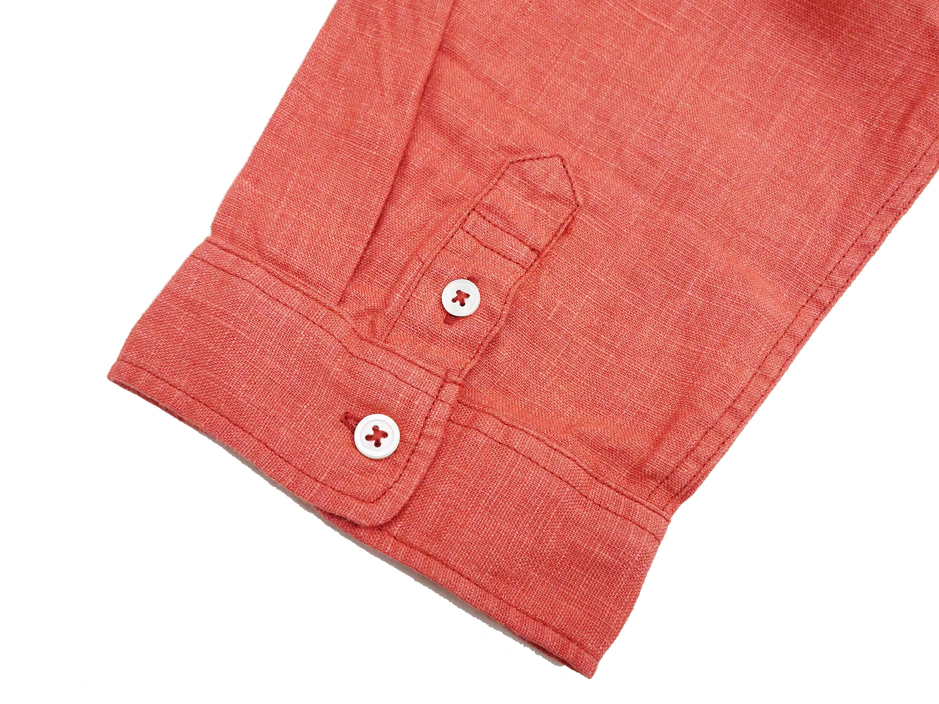 Pherrow's Linen 3/4 Sleeve Shirt Men's Casual Plain Button Up Shirt with Button-Down Collar Pherrows 24S-P7BD1 Salmon