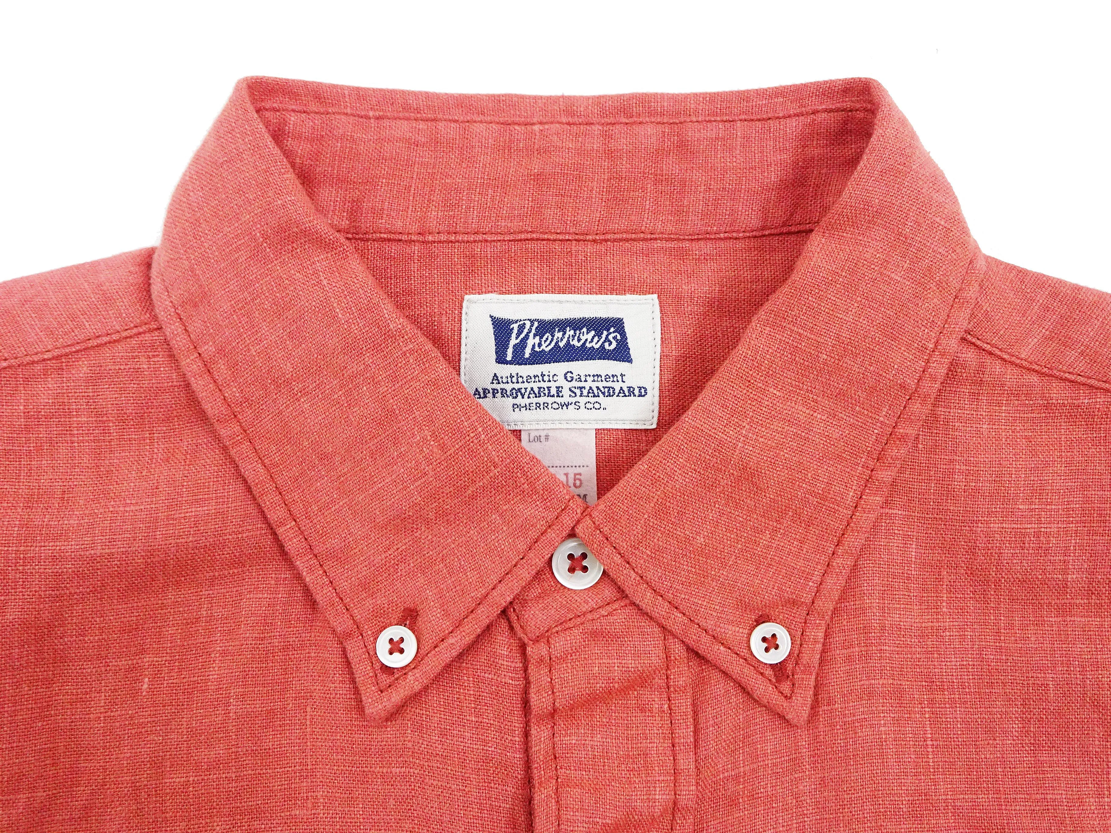 Pherrow's Linen 3/4 Sleeve Shirt Men's Casual Plain Button Up Shirt with Button-Down Collar Pherrows 24S-P7BD1 Salmon