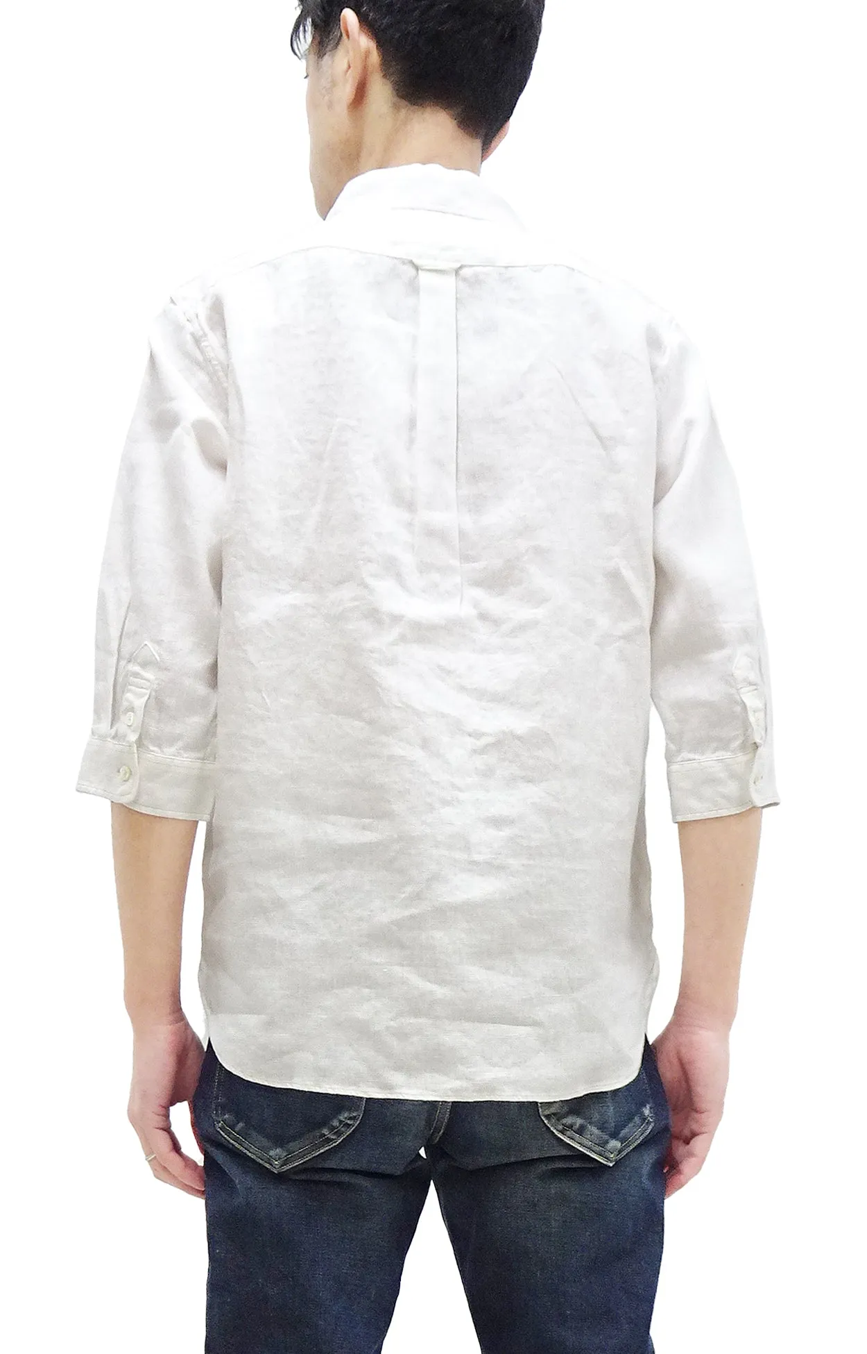 Pherrow's Linen 3/4 Sleeve Shirt Men's Casual Plain Button Up Shirt with Button-Down Collar Pherrows 24S-P7BD1 White