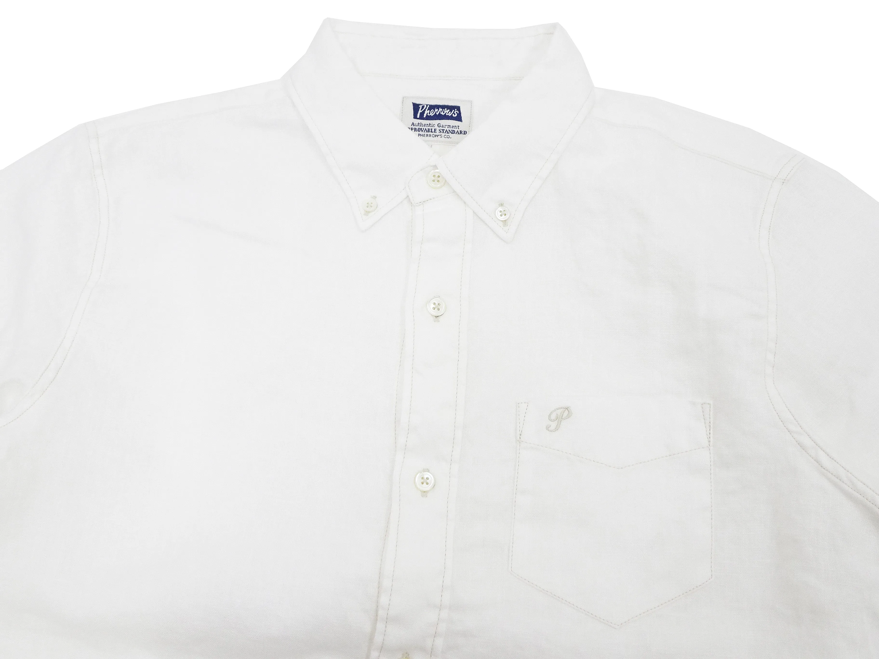 Pherrow's Linen 3/4 Sleeve Shirt Men's Casual Plain Button Up Shirt with Button-Down Collar Pherrows 24S-P7BD1 White
