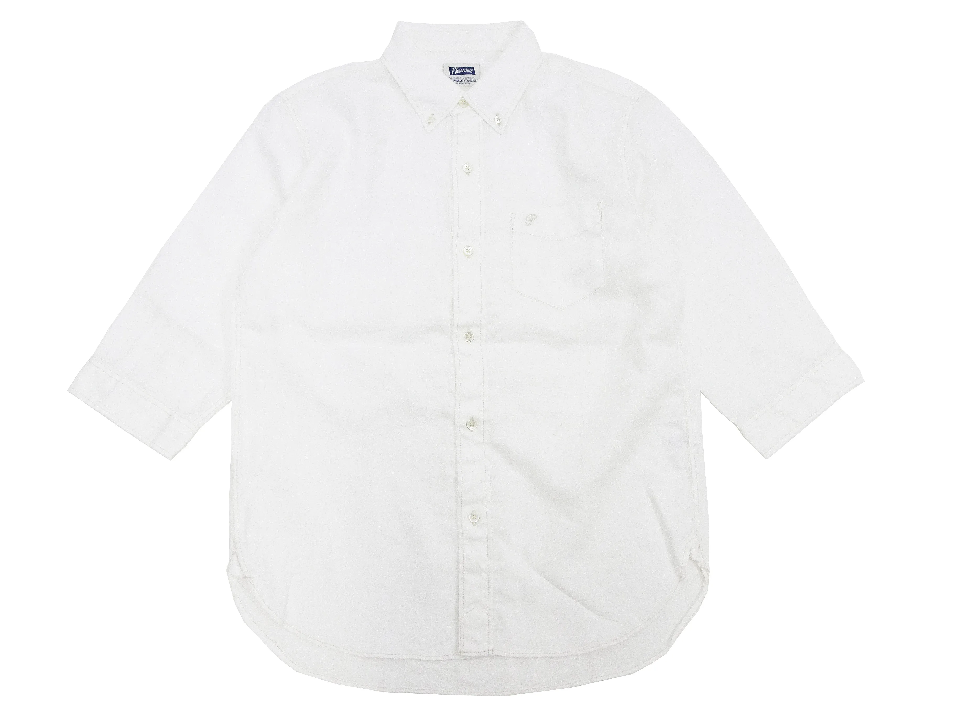 Pherrow's Linen 3/4 Sleeve Shirt Men's Casual Plain Button Up Shirt with Button-Down Collar Pherrows 24S-P7BD1 White