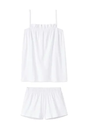 Pima Ruffle Shorts Set in White