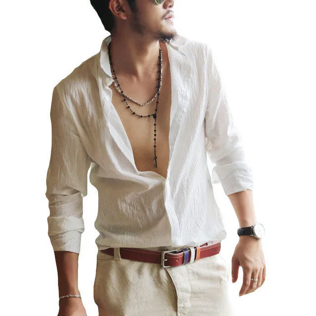 Plus Size Shirts Swag Cotton Linen Men Shirt Long Sleeve Summer Style Hawaiian Shirts Sexy Slim Fit Men Clothes 2016 New C01