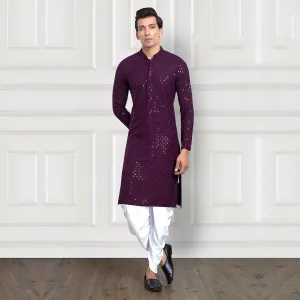 Purple sequined ethnic dhoti pant kurta set