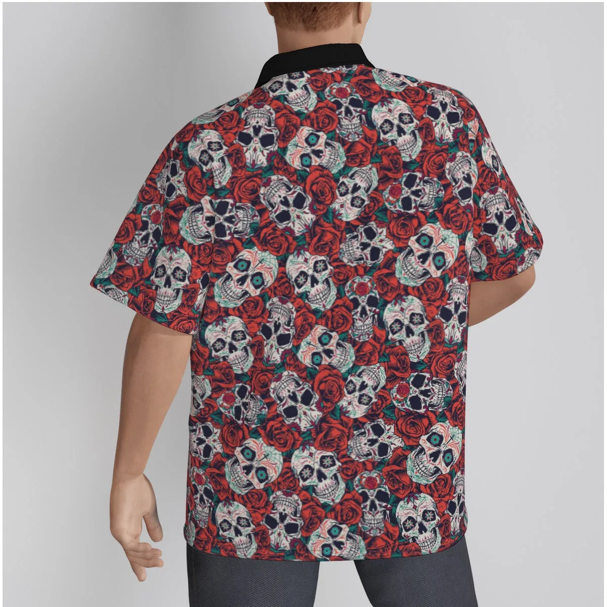 "Dia De Muertos in Roses" Cotton Button-Up Shirt