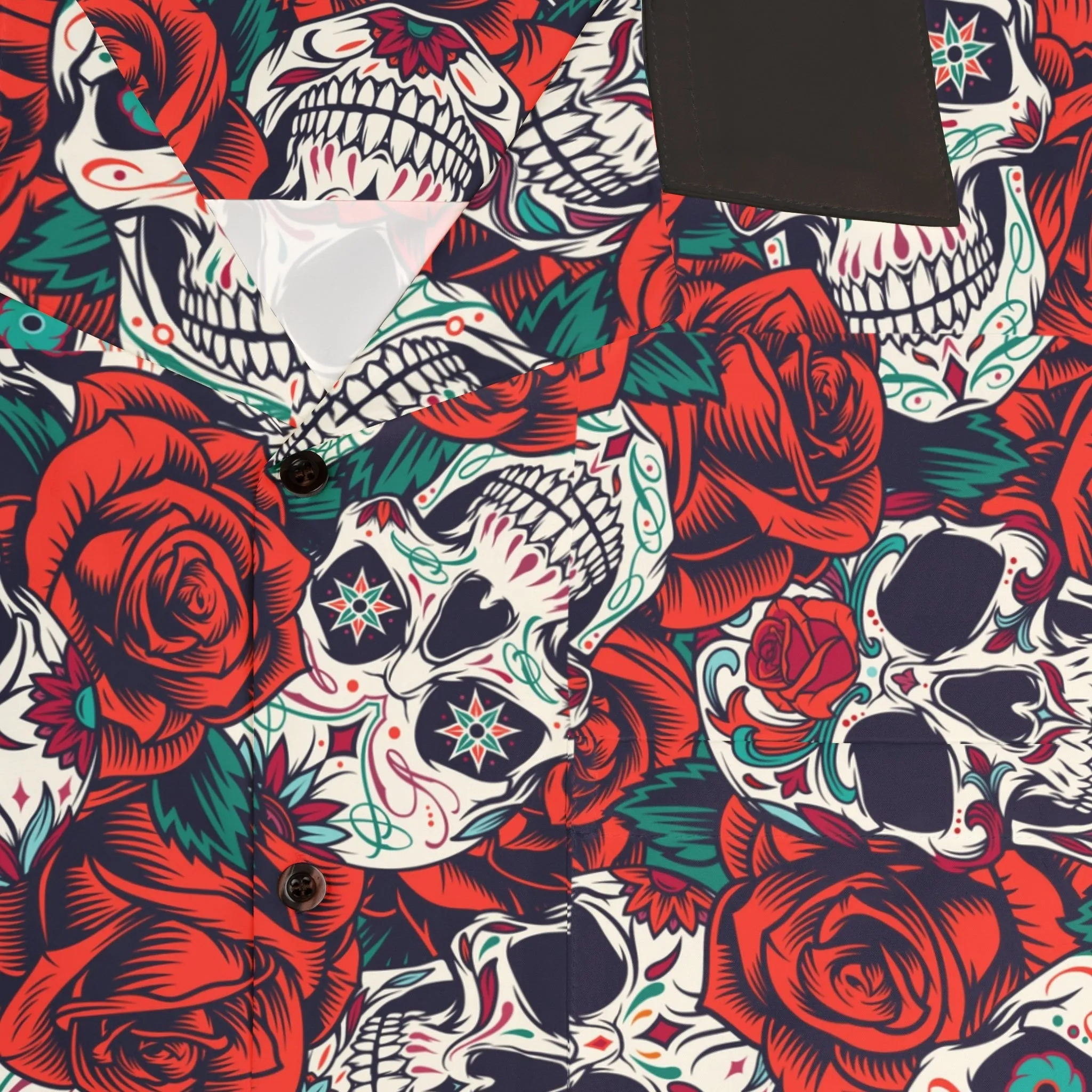 "Dia De Muertos in Roses" Cotton Button-Up Shirt