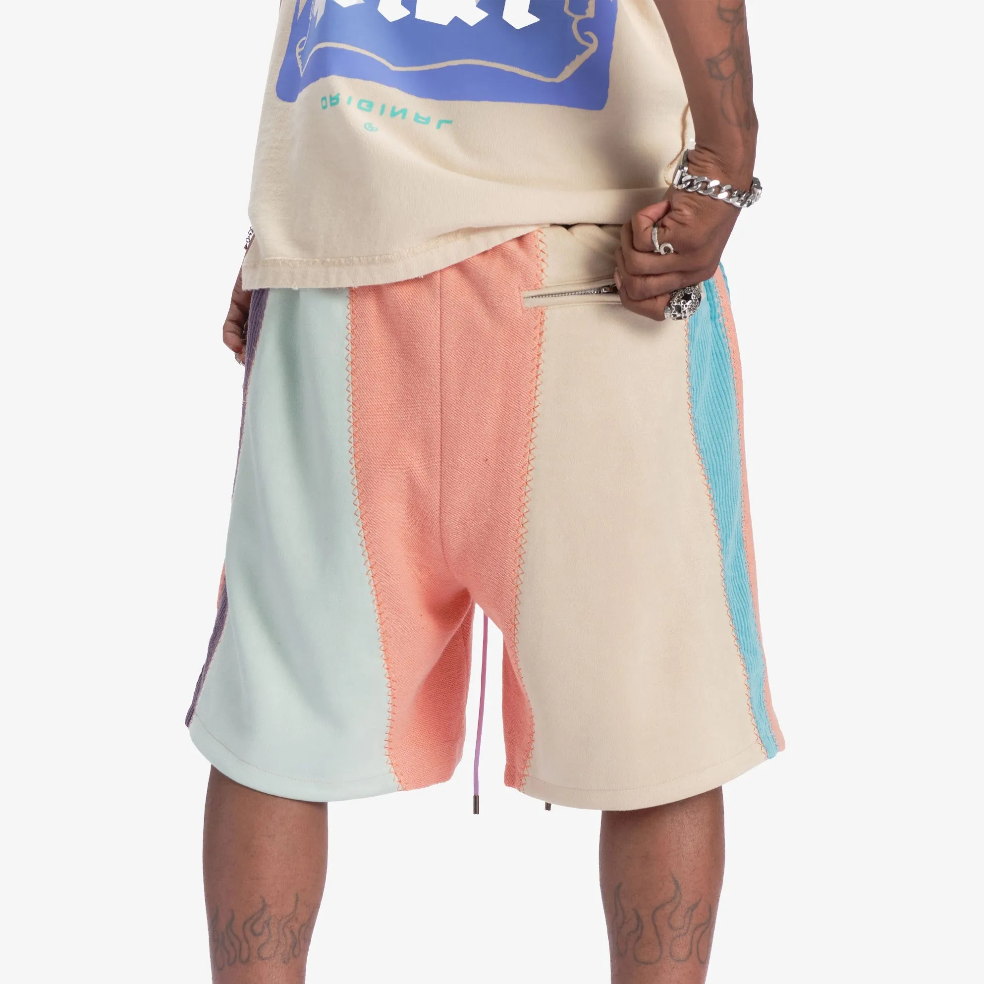 "Slicer" Panel Shorts (coral/mint)
