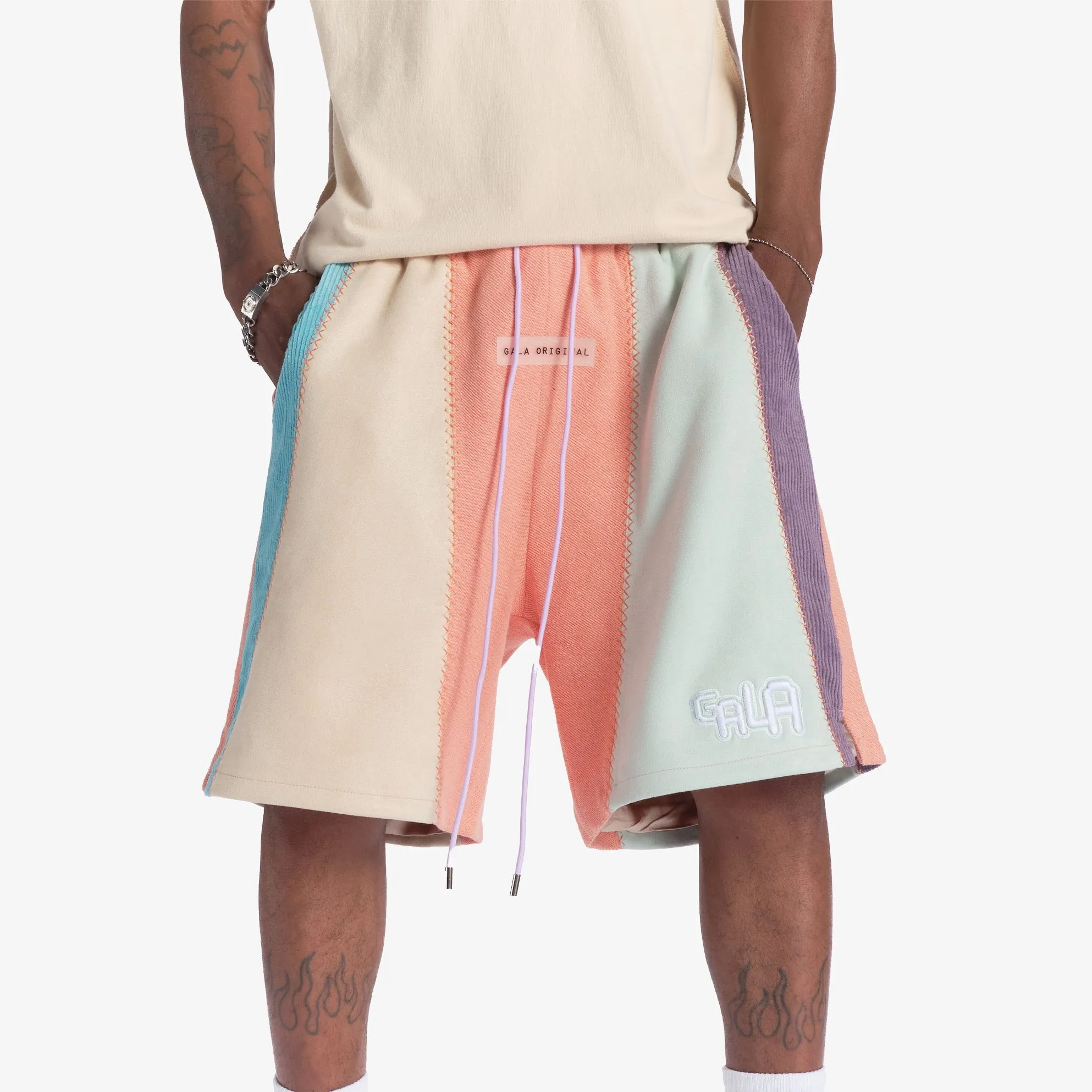 "Slicer" Panel Shorts (coral/mint)