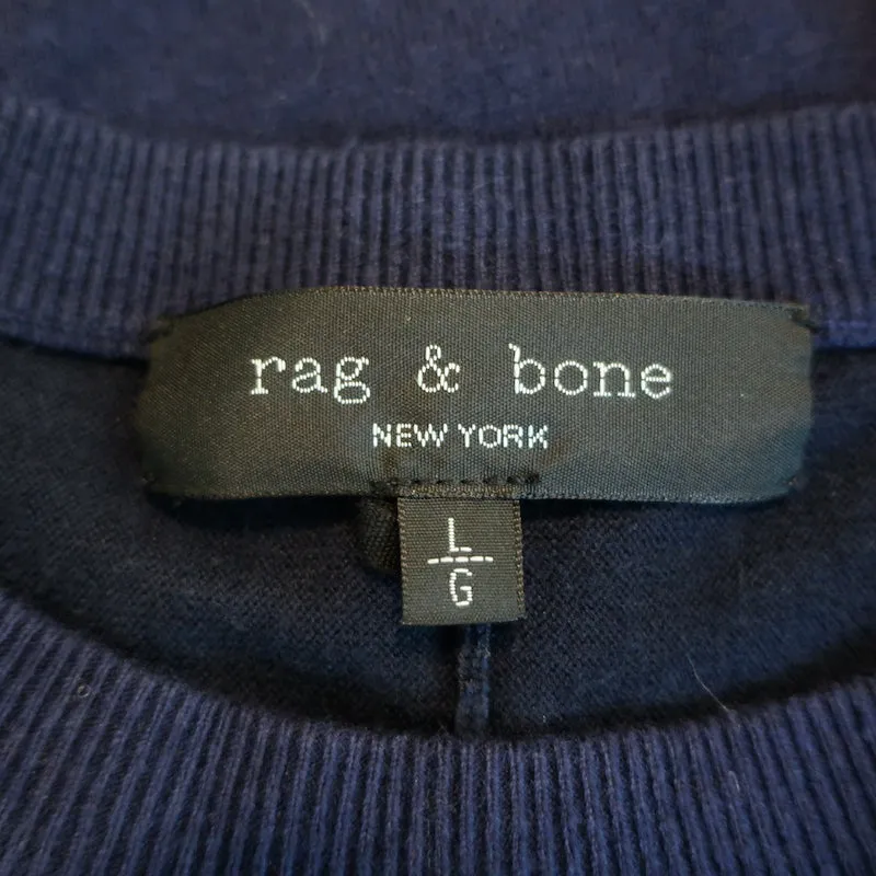 Rag & Bone Paneled Crewneck Sweater Barrow Navy Cotton-Silk Size Large