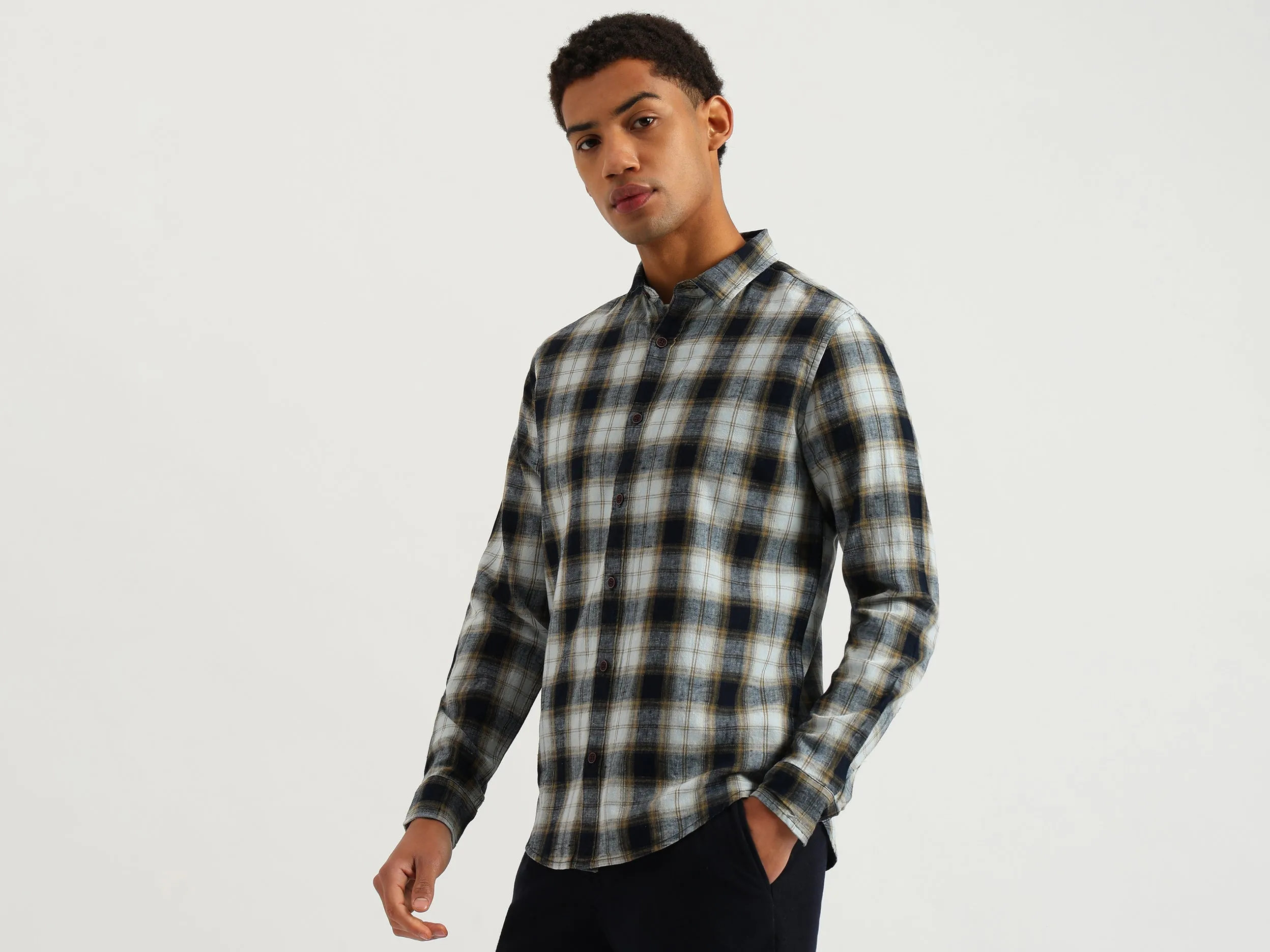 Regular Fit Spread Collar Checkered Shirt