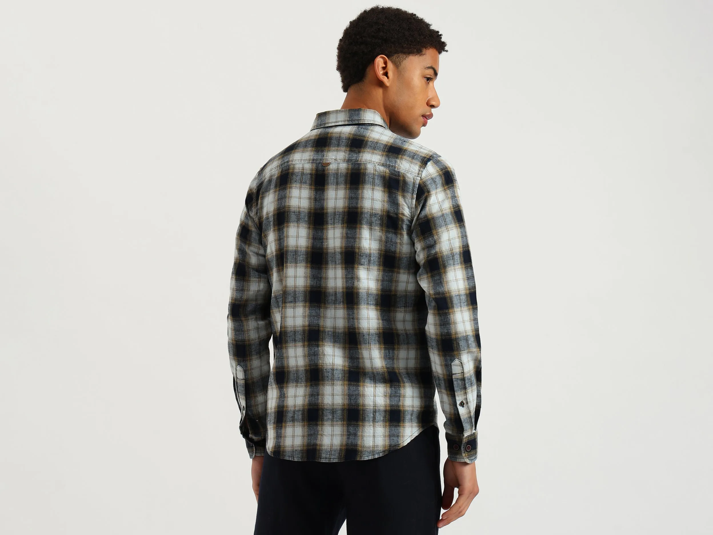 Regular Fit Spread Collar Checkered Shirt