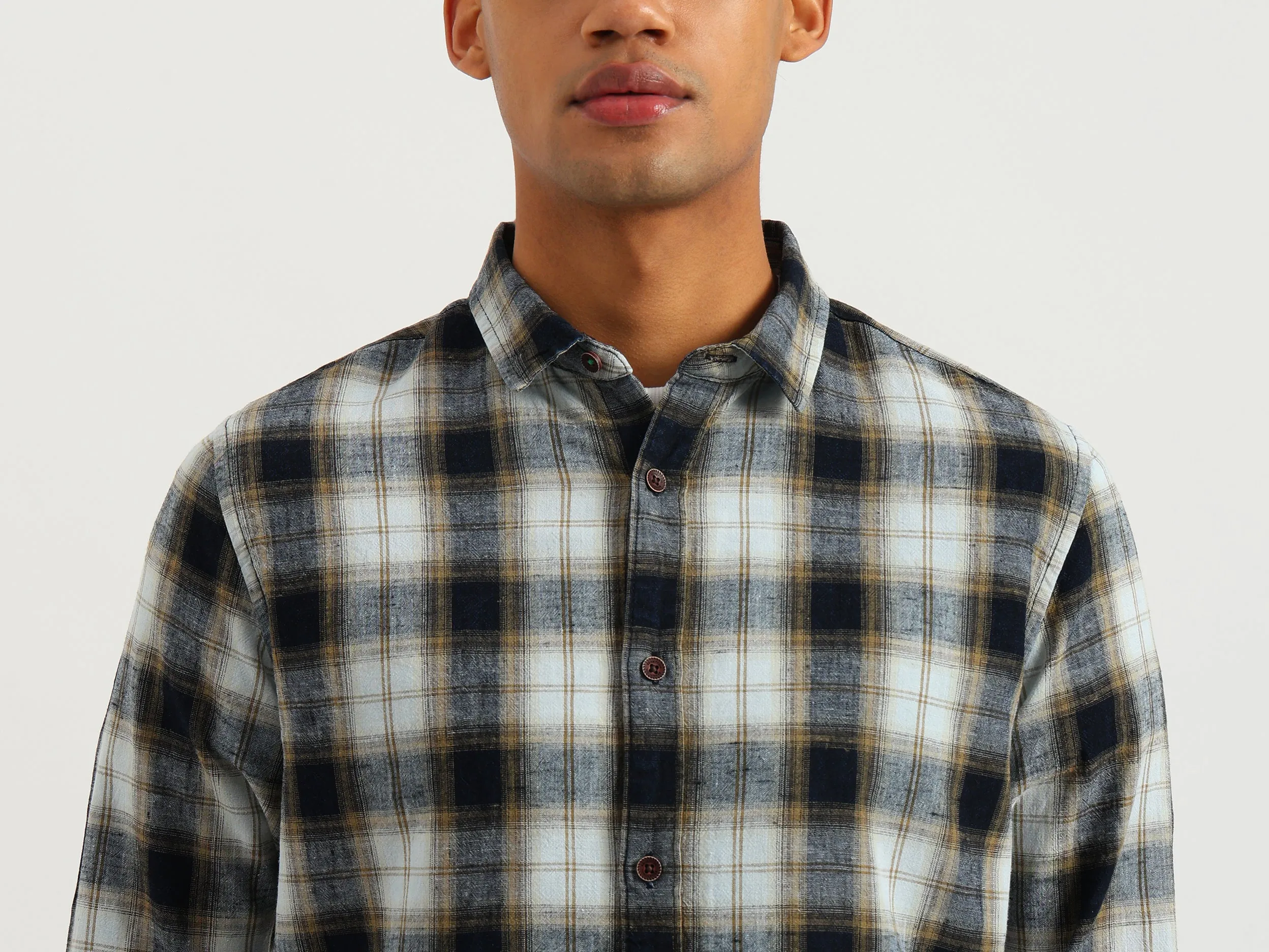 Regular Fit Spread Collar Checkered Shirt