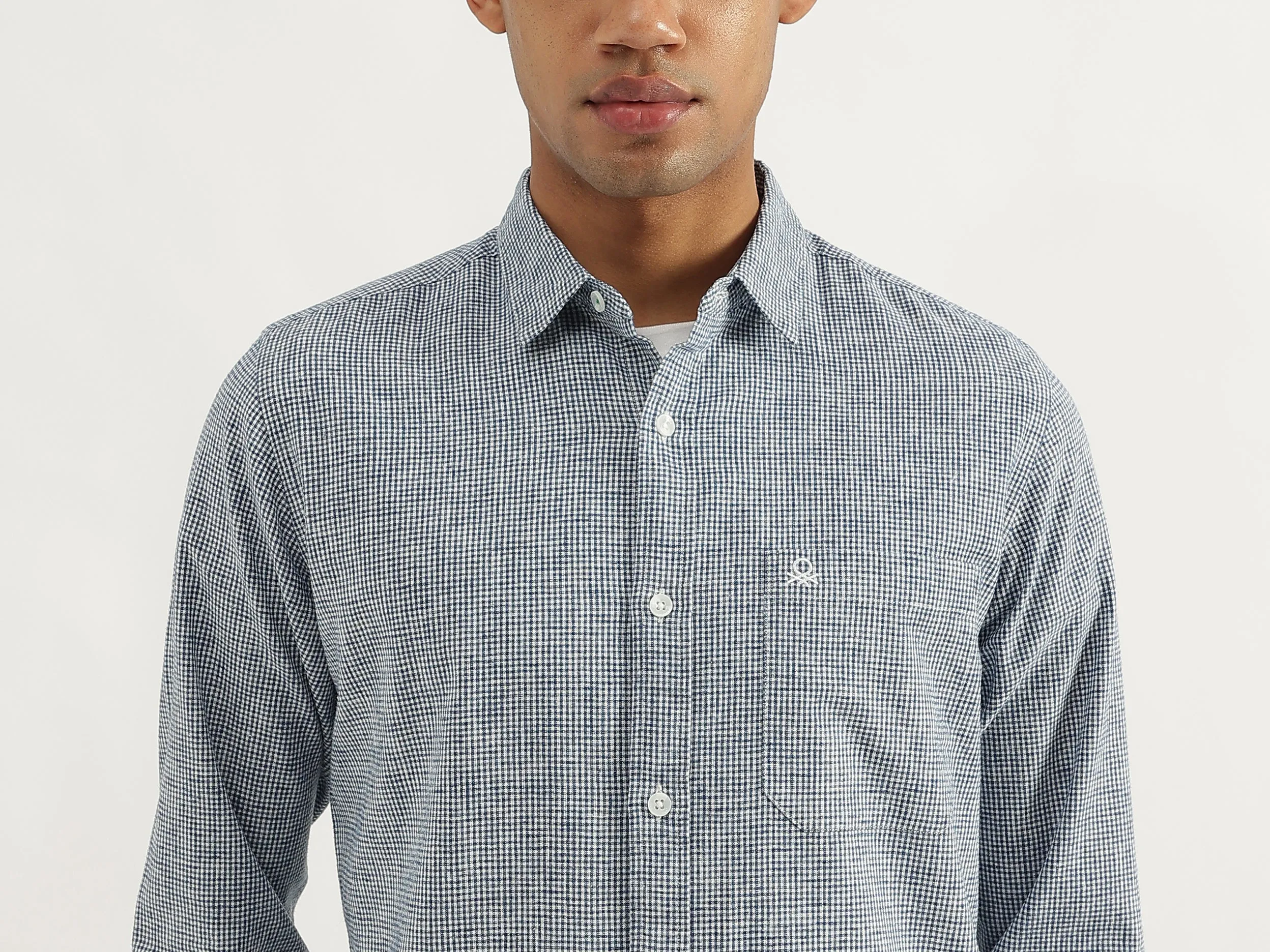 Regular Fit Spread Collar Micro Checkered Shirt