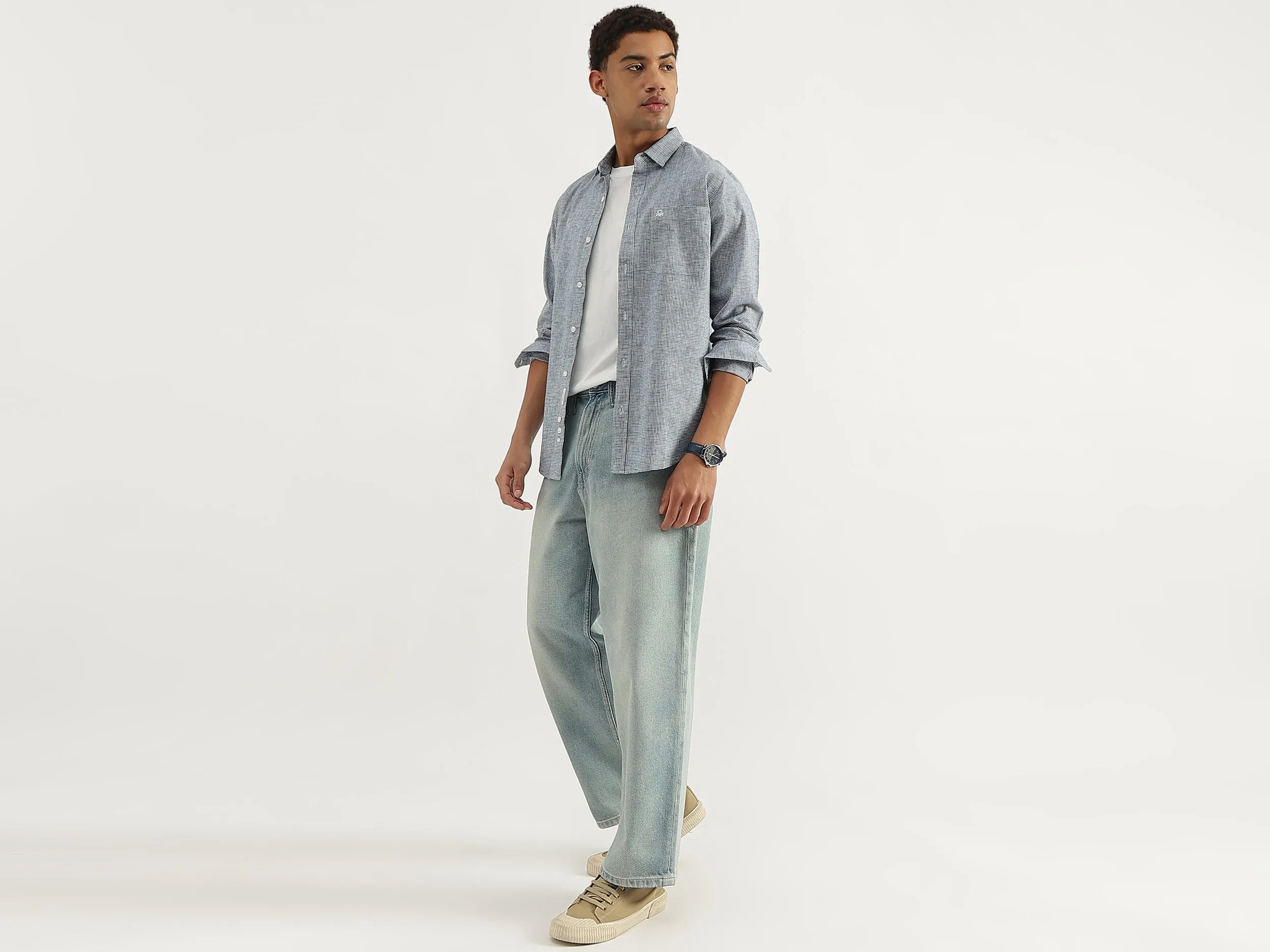 Regular Fit Spread Collar Micro Checkered Shirt