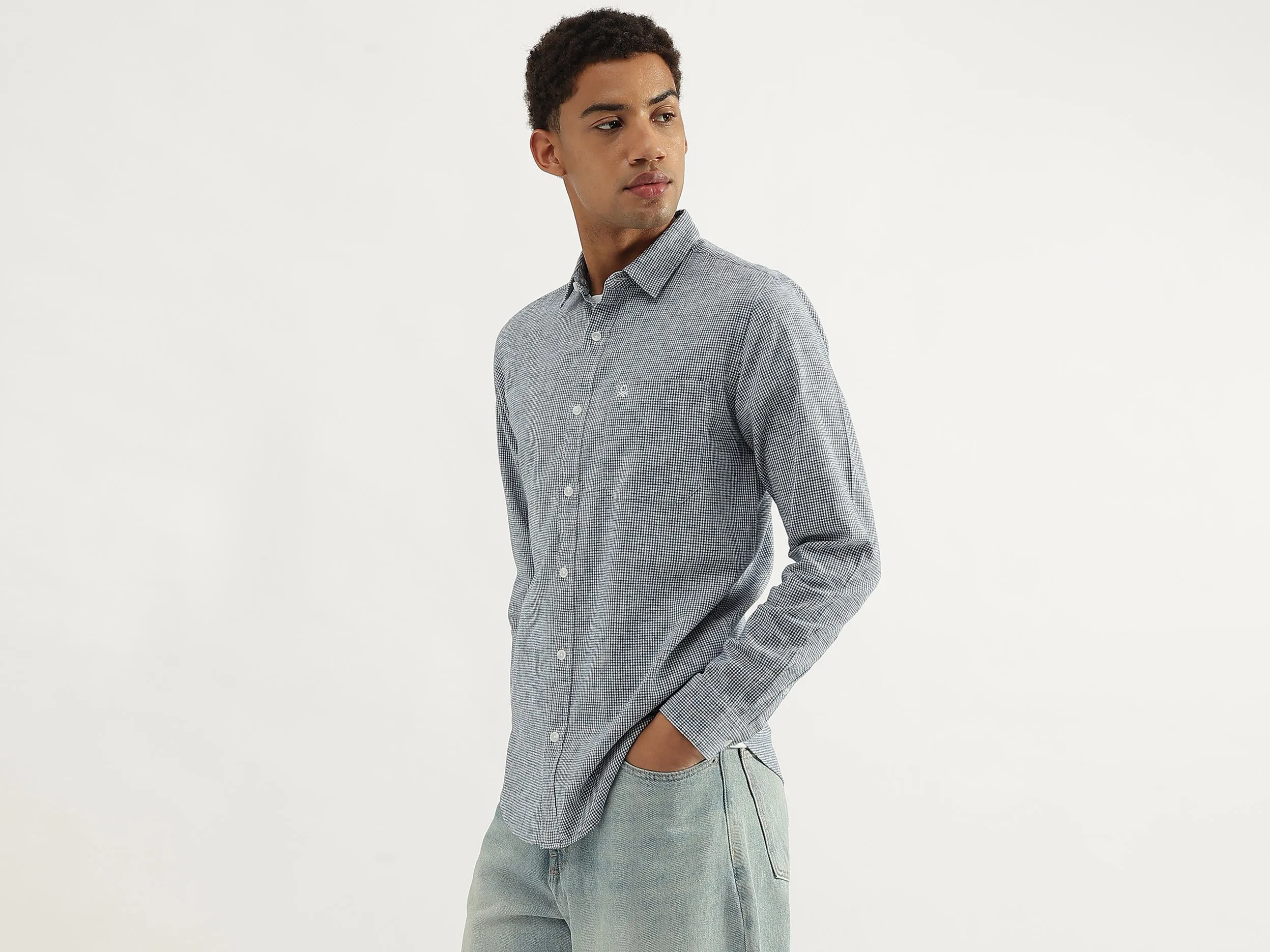 Regular Fit Spread Collar Micro Checkered Shirt