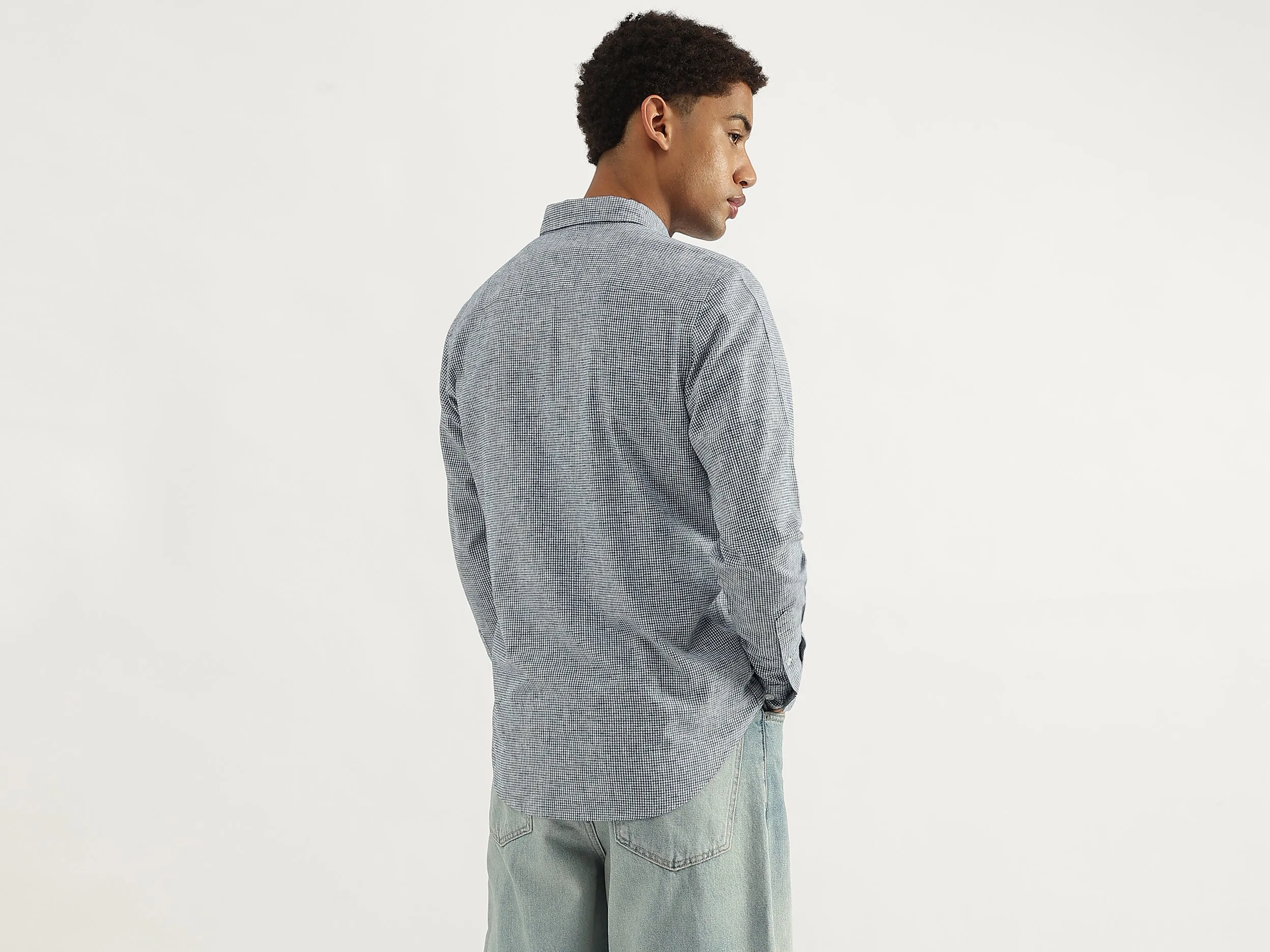 Regular Fit Spread Collar Micro Checkered Shirt