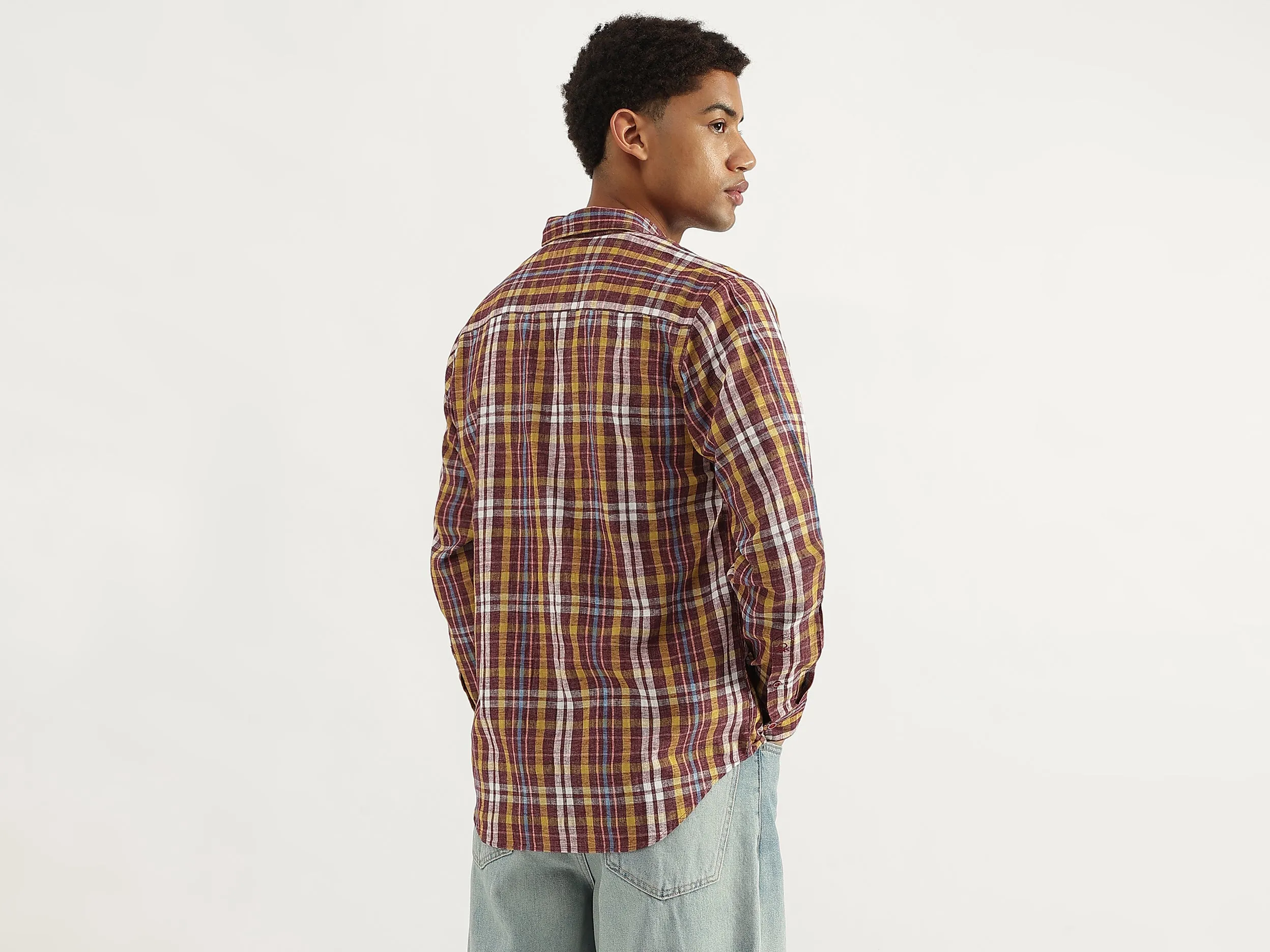 Regular Fit Spread Collar Plaid Checkered Shirt