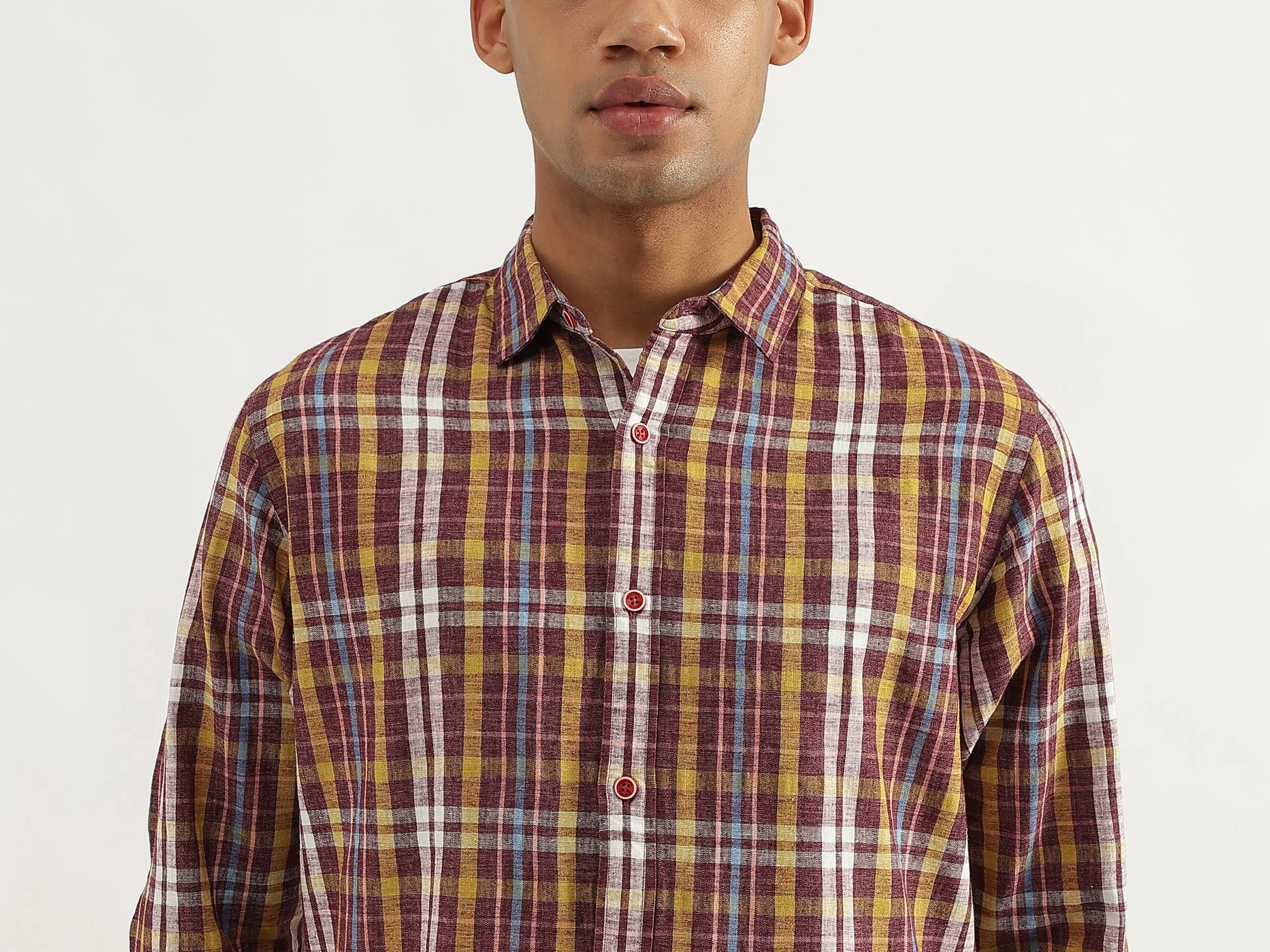 Regular Fit Spread Collar Plaid Checkered Shirt