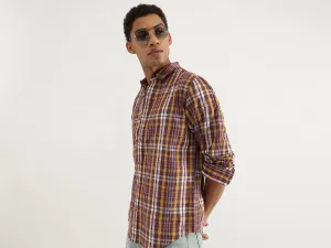 Regular Fit Spread Collar Plaid Checkered Shirt