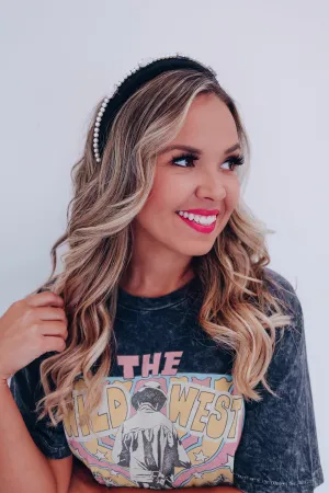 Reign Rhinestone And Pearl Headband - Black