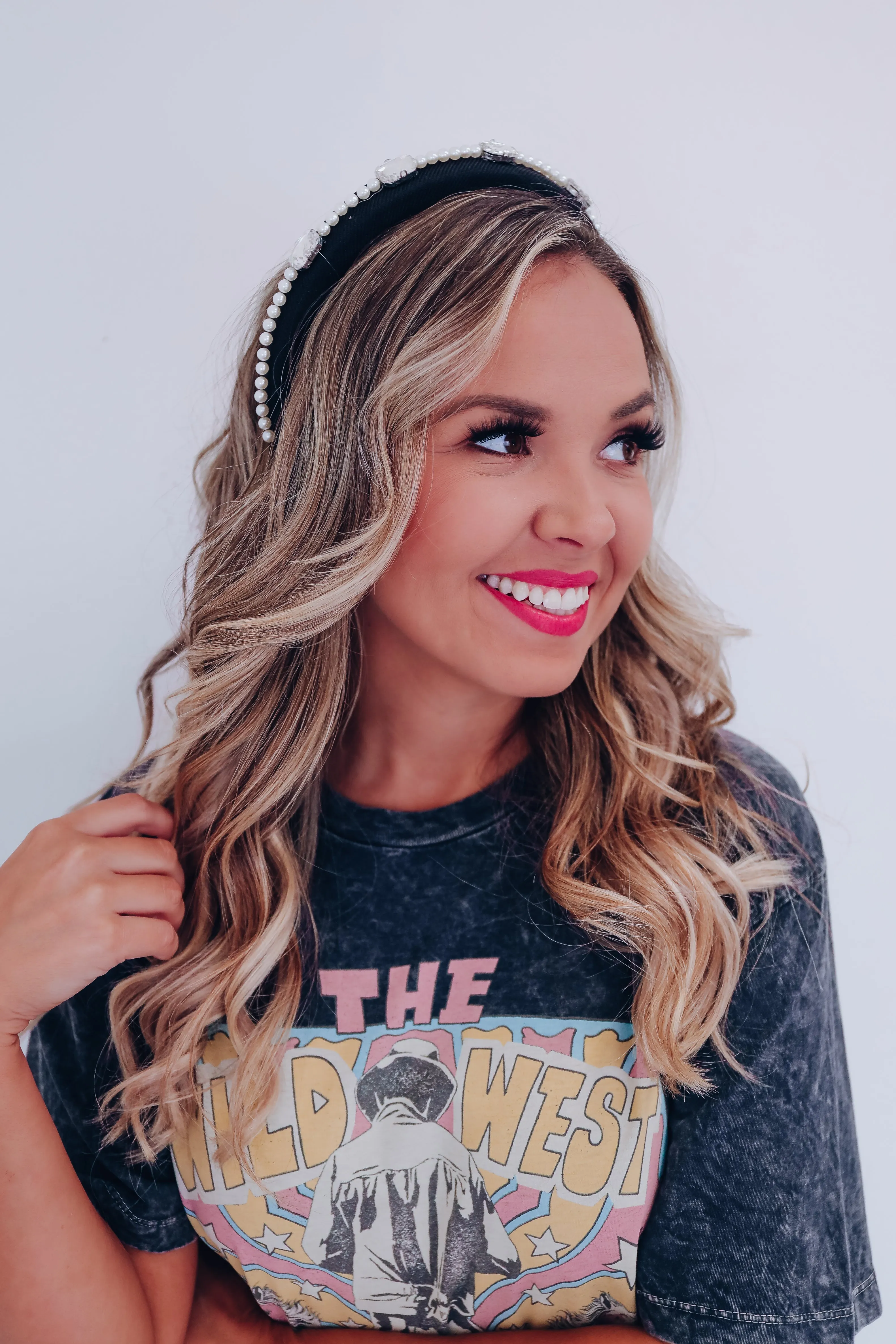 Reign Rhinestone And Pearl Headband - Black