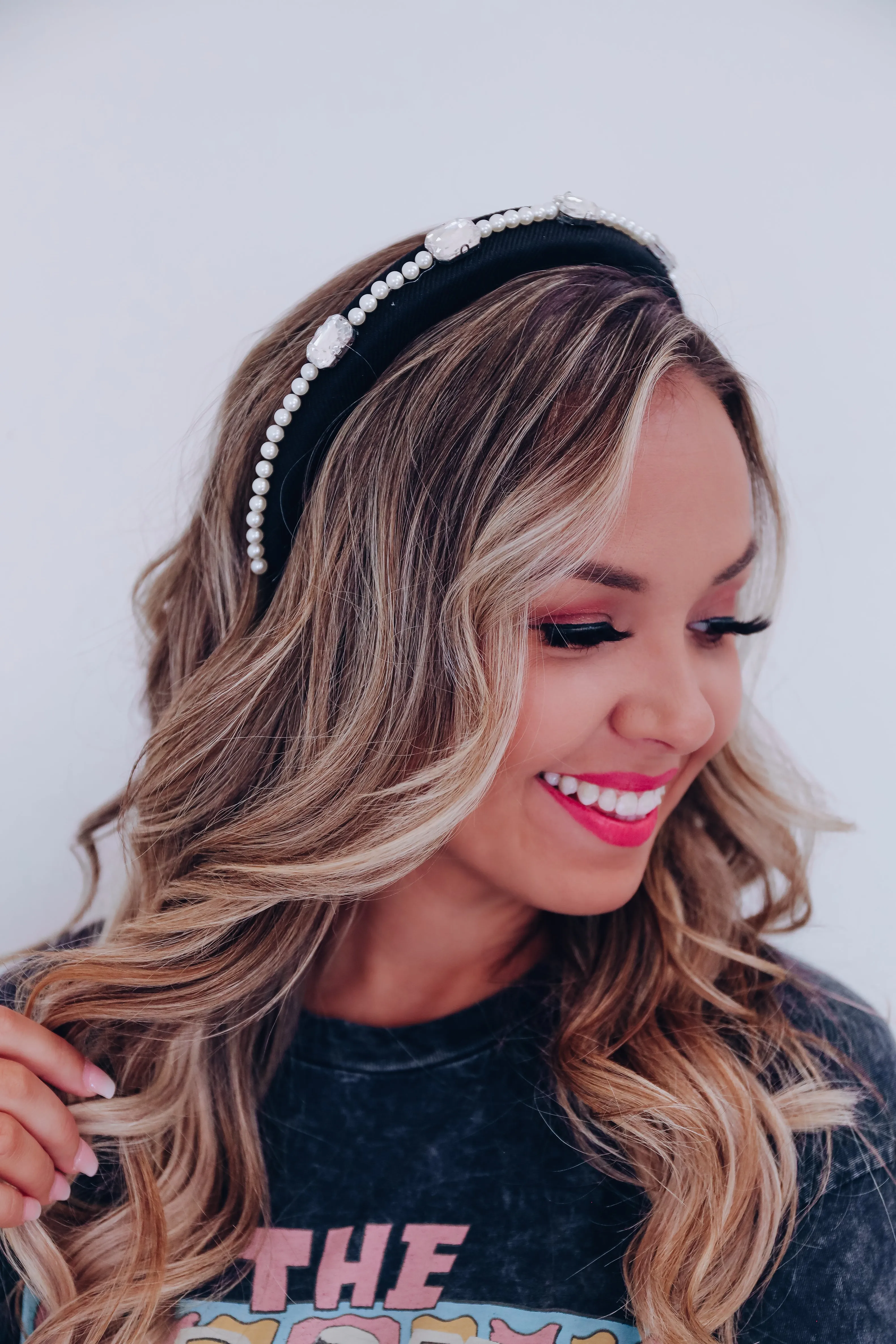 Reign Rhinestone And Pearl Headband - Black