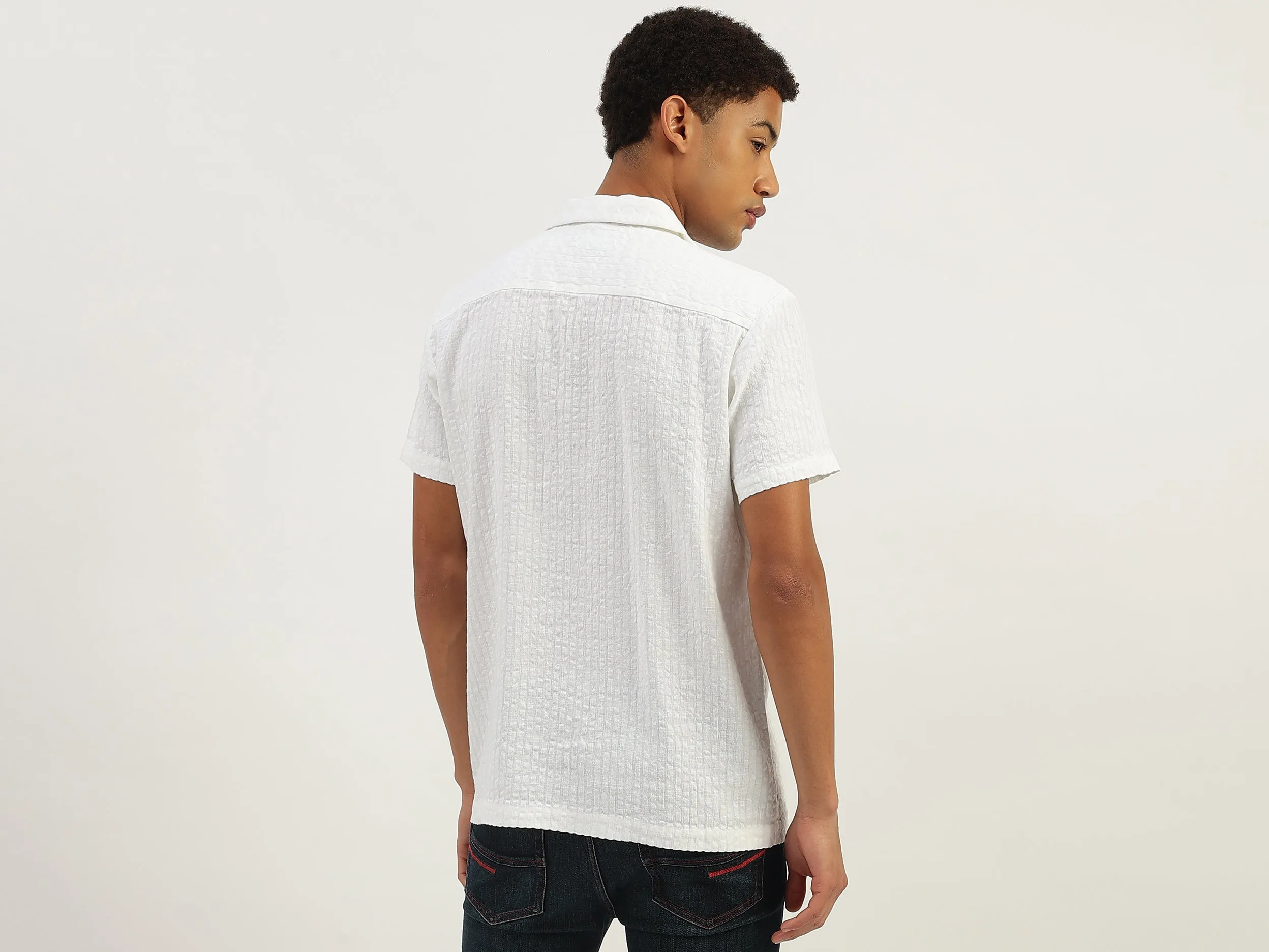 Relaxed Fit Resort Collar Sucker Stripe Shirt