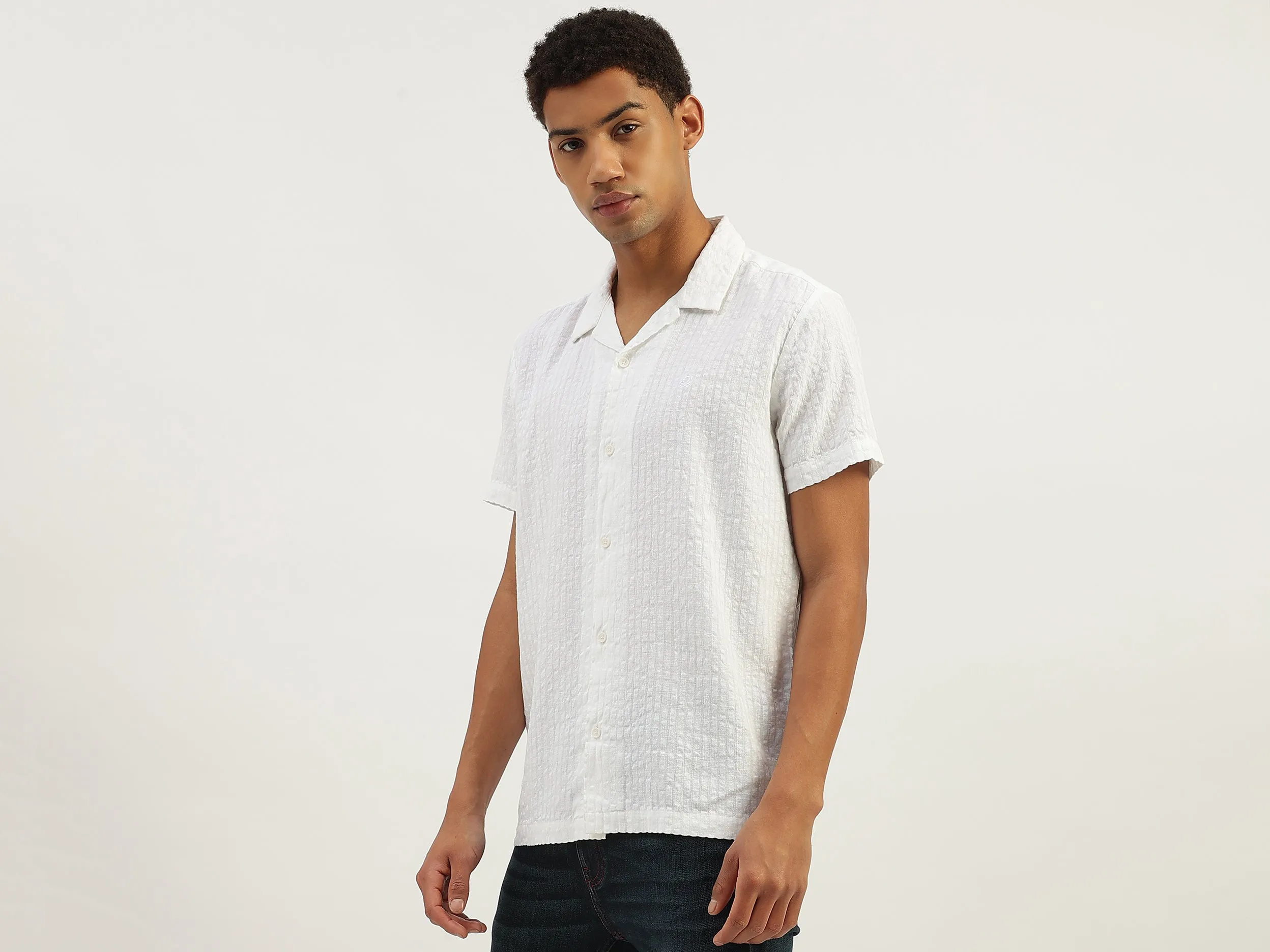 Relaxed Fit Resort Collar Sucker Stripe Shirt