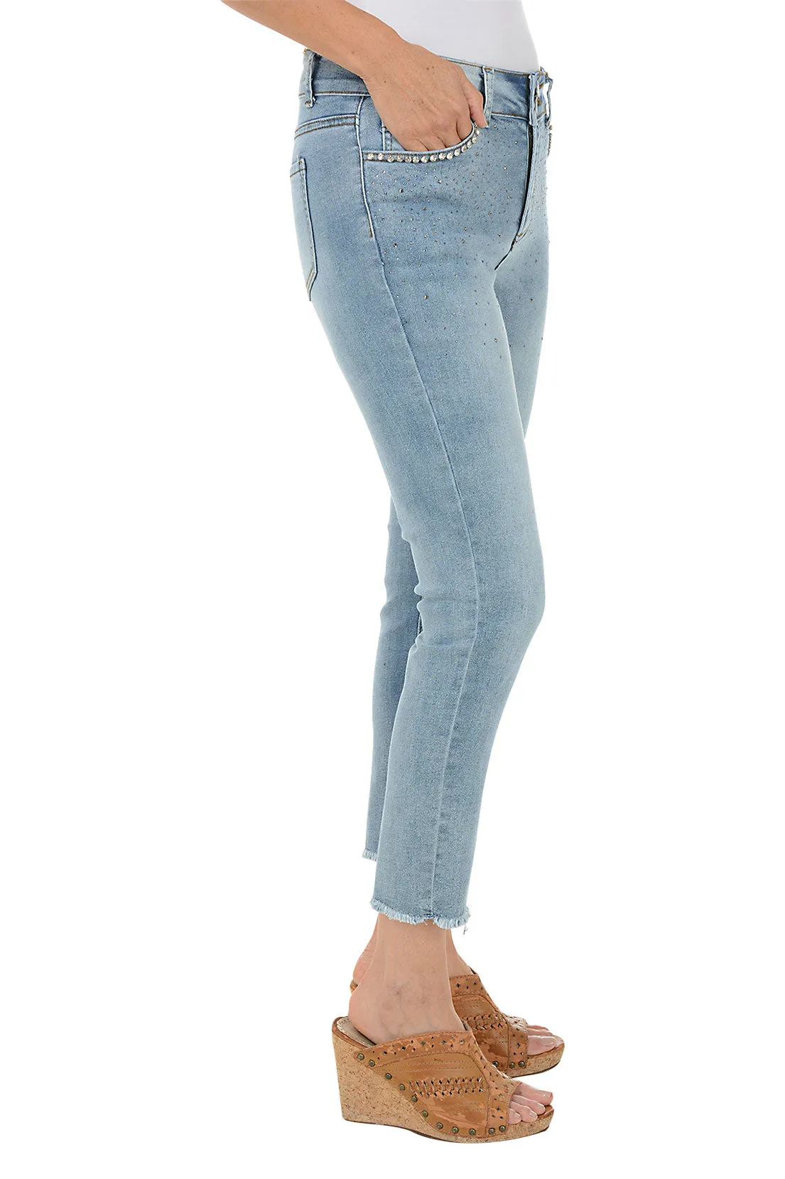 Rhinestone Pocket Embellished Denim Crop Pant