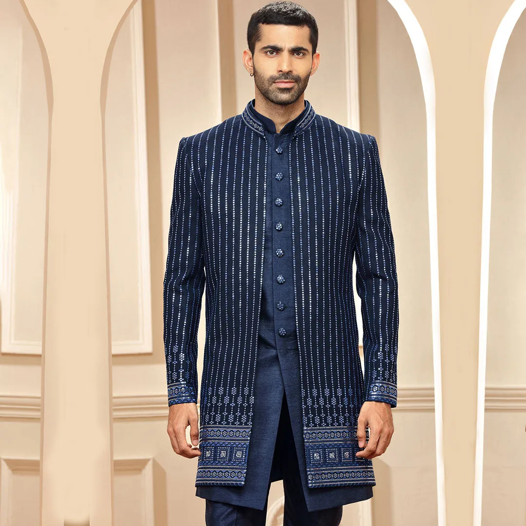 Royal Blue Sequined Indo Western