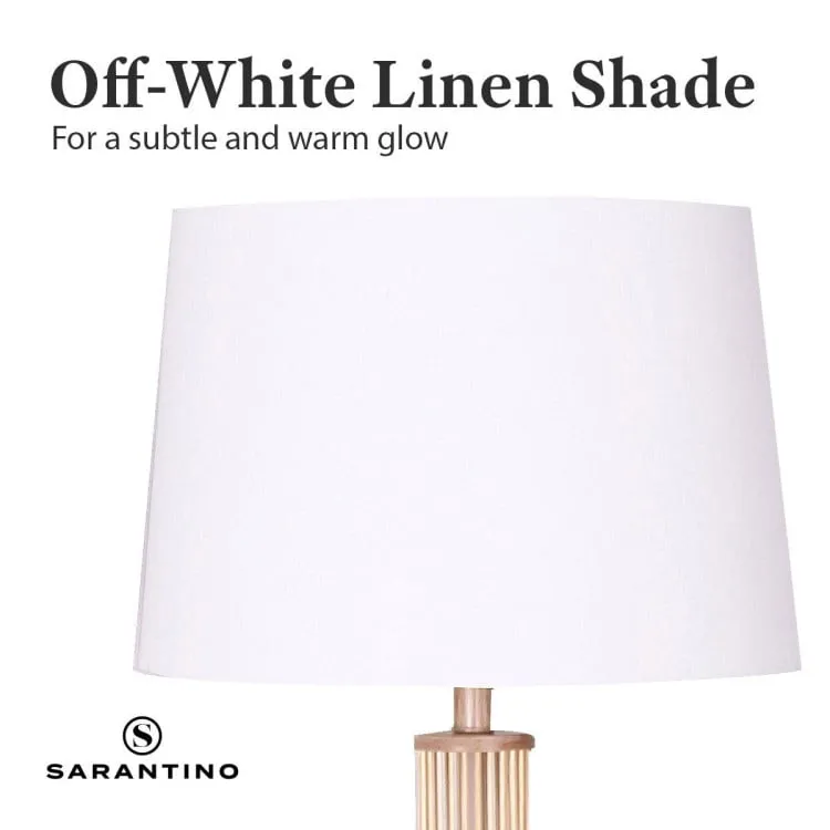 SARANTINO RATTAN FLOOR LAMP WITH OFF-WHITE LINEN SHADE