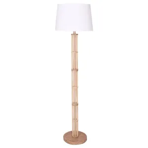 SARANTINO RATTAN FLOOR LAMP WITH OFF-WHITE LINEN SHADE
