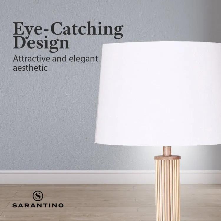 SARANTINO RATTAN FLOOR LAMP WITH OFF-WHITE LINEN SHADE