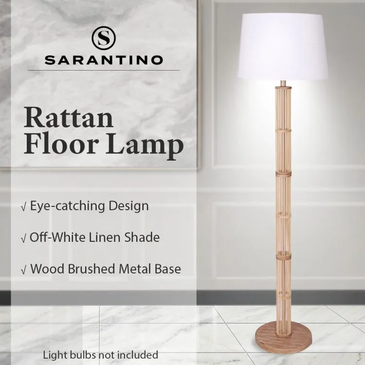 SARANTINO RATTAN FLOOR LAMP WITH OFF-WHITE LINEN SHADE